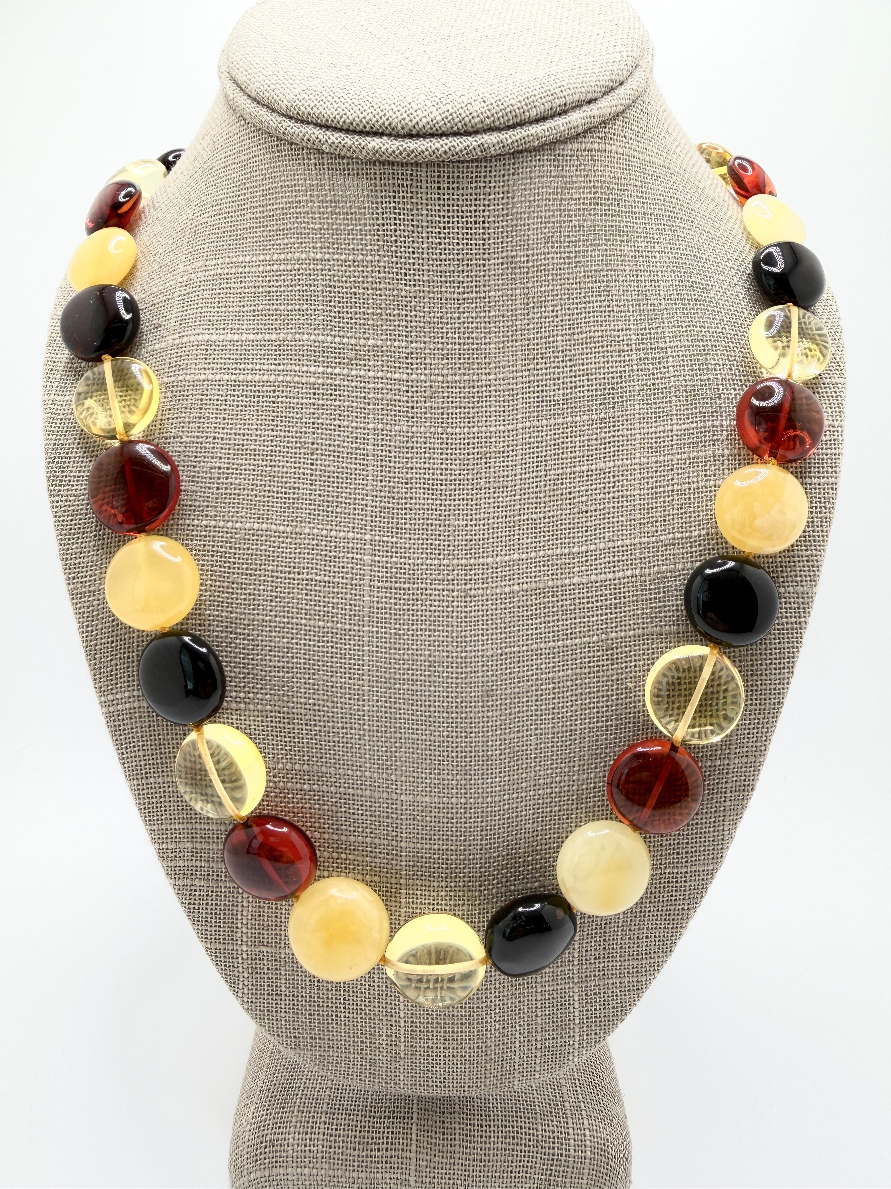Handmade Baltic Amber Coin Bead Necklace | Butterscotch, Lemon, Honey & Cherry