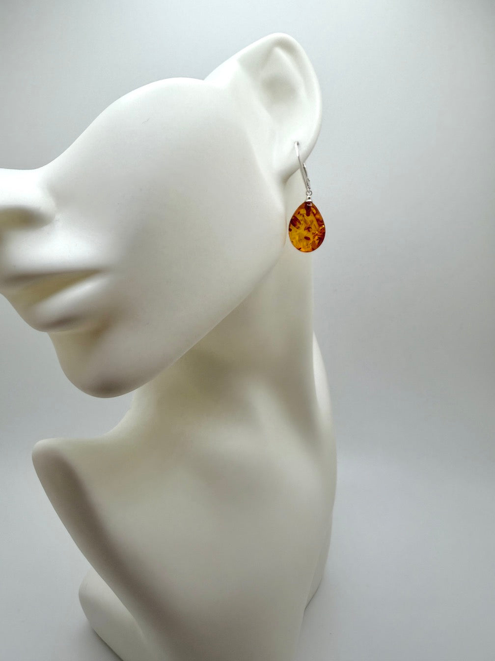 Handmade Baltic Amber Dangle Earrings | Natural Honey Cognac Teardrops with Sterling Silver Lever-Back Closures