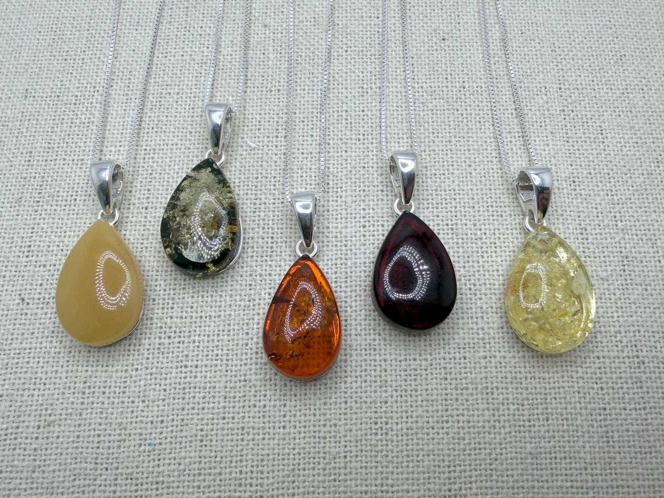 Handmade Baltic Amber Teardrop Pendant - with Sterling Silver Chain