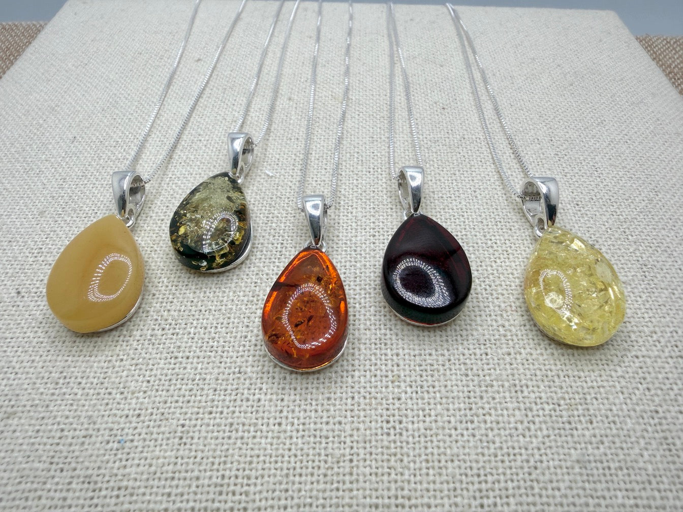 Handmade Baltic Amber Teardrop Pendant - with Sterling Silver Chain