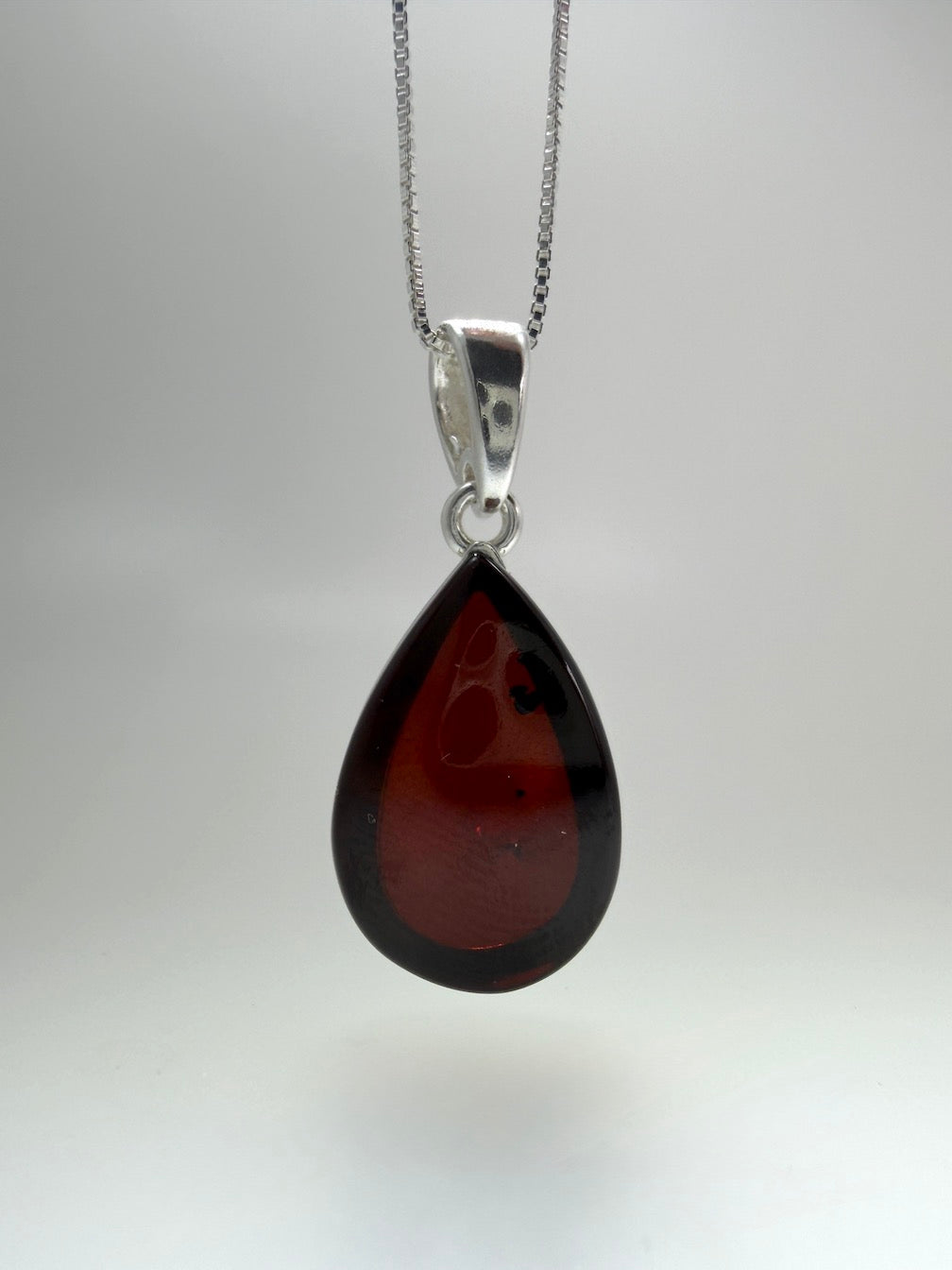 Handmade Baltic Amber Teardrop Pendant - with Sterling Silver Chain