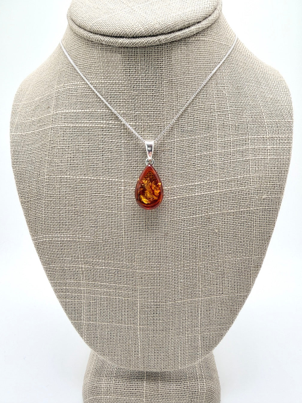 Handmade Baltic Amber Teardrop Pendant Sterling Silver from Poland