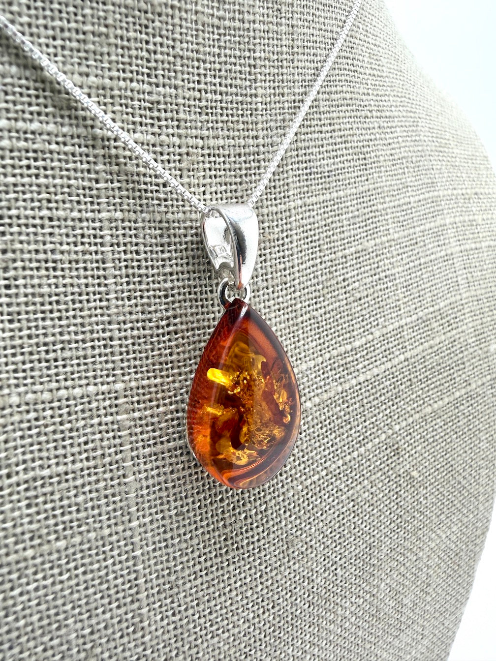 Handmade Baltic Amber Teardrop Pendant Sterling Silver from Poland