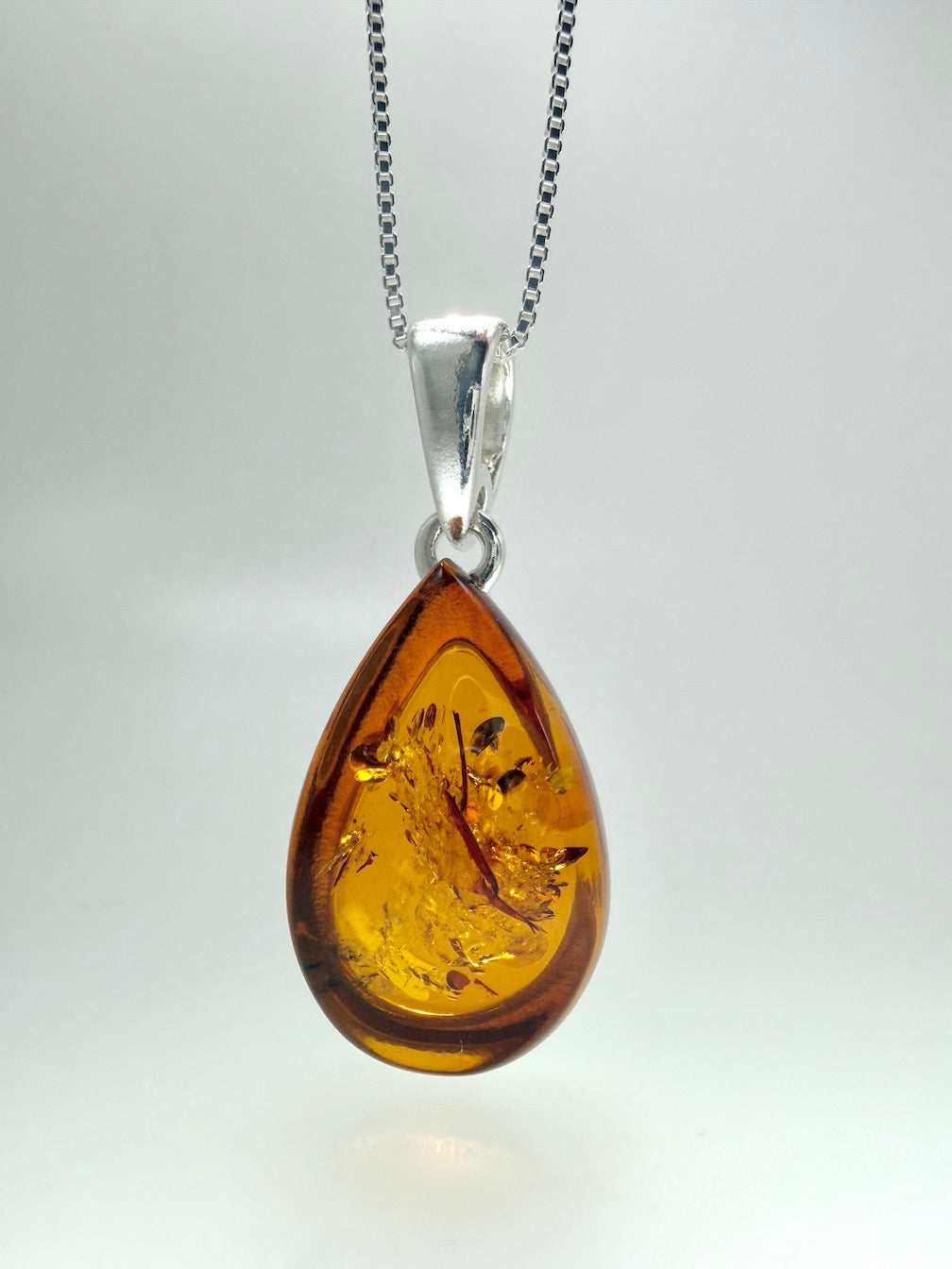 Handmade Baltic Amber Teardrop Pendant Sterling Silver from Poland