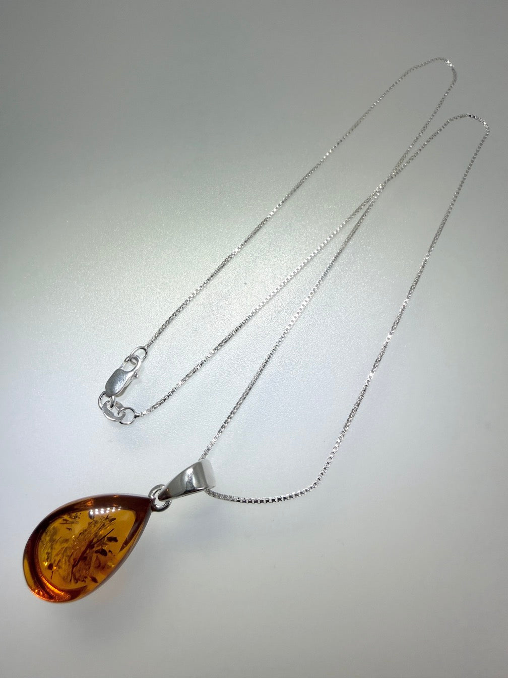 Handmade Baltic Amber Teardrop Pendant Sterling Silver from Poland