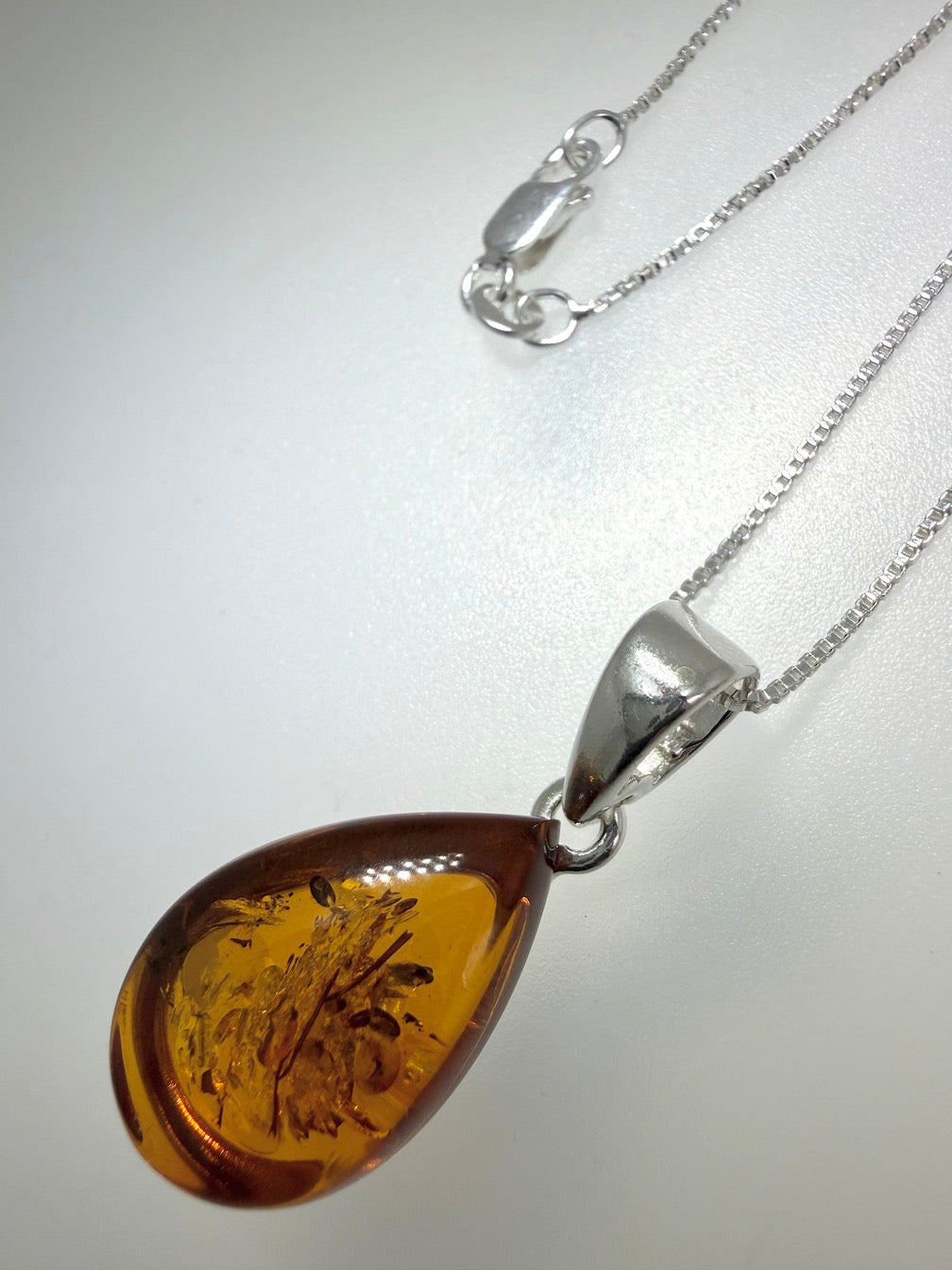 Handmade Baltic Amber Teardrop Pendant Sterling Silver from Poland