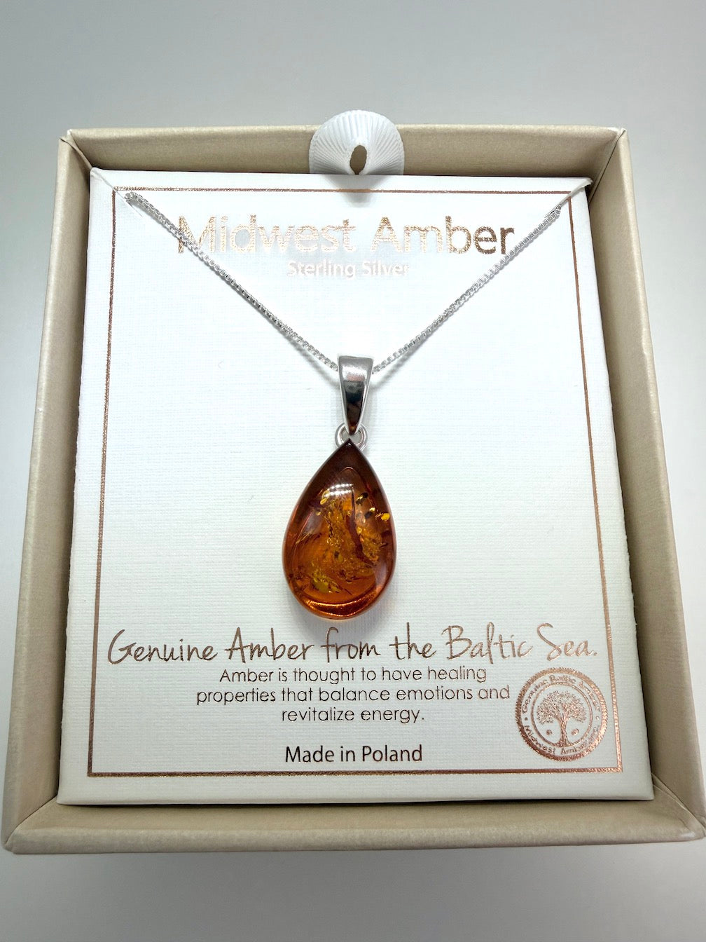 Handmade Baltic Amber Teardrop Pendant Sterling Silver from Poland