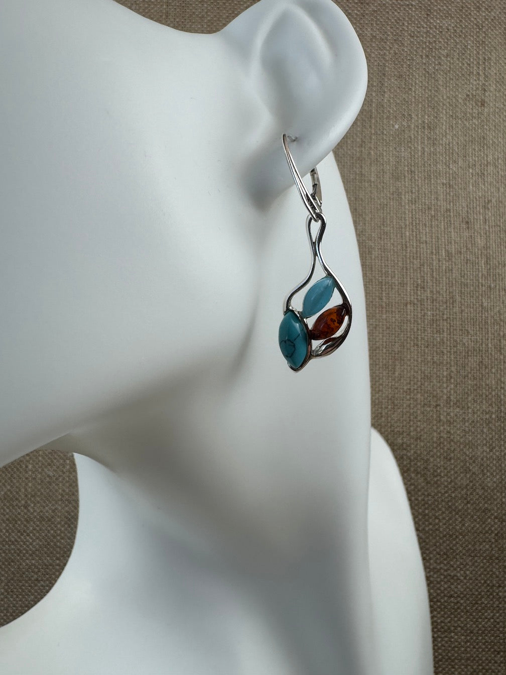 Handmade Baltic Amber & Multi Stone Earrings | Sterling Silver Dangle Lever Backs from Poland