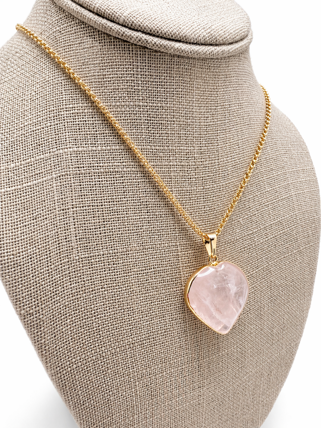 Handmade Brazil Gemstone Heart Necklace – Rose Quartz, Amethyst or Lapis Lazuli – Gold Plated Chain – Natural Stone Jewelry Gift