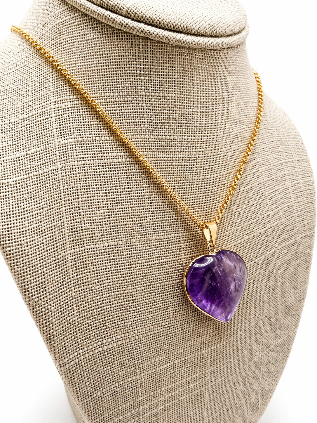 Handmade Brazil Gemstone Heart Necklace – Rose Quartz, Amethyst or Lapis Lazuli – Gold Plated Chain – Natural Stone Jewelry Gift