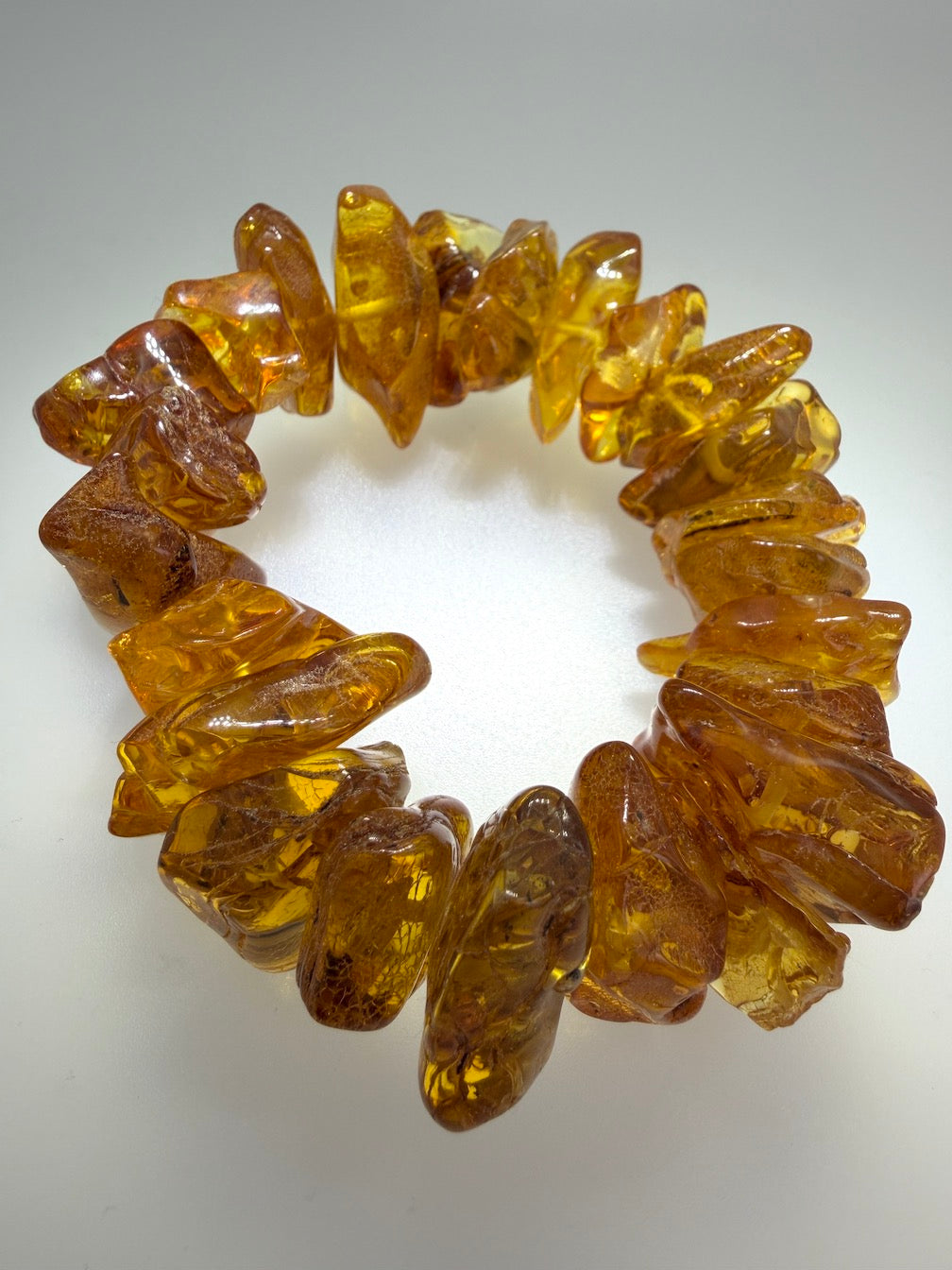 Handmade Genuine Baltic Amber Honey Chunk Stretch Bracelet – Natural Organic Amber Jewelry, One of a Kind