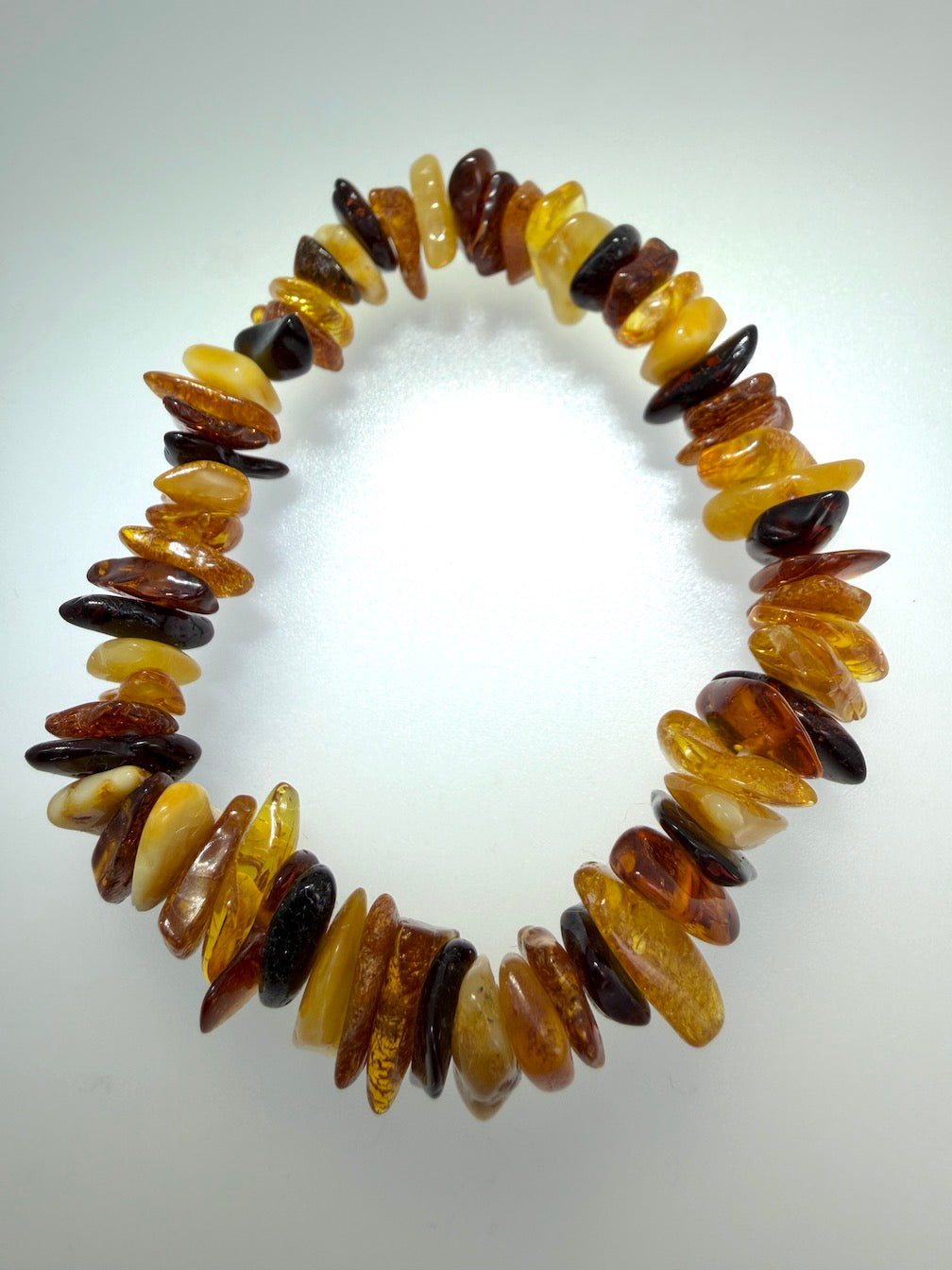 Handmade Genuine Baltic Amber Stretch Bracelet – Honey or Multicolor Butterscotch, Honey & Cherry Amber