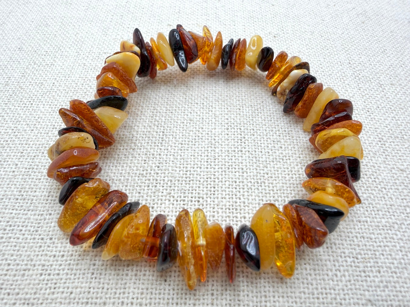 Handmade Genuine Baltic Amber Stretch Bracelet – Honey or Multicolor Butterscotch, Honey & Cherry Amber