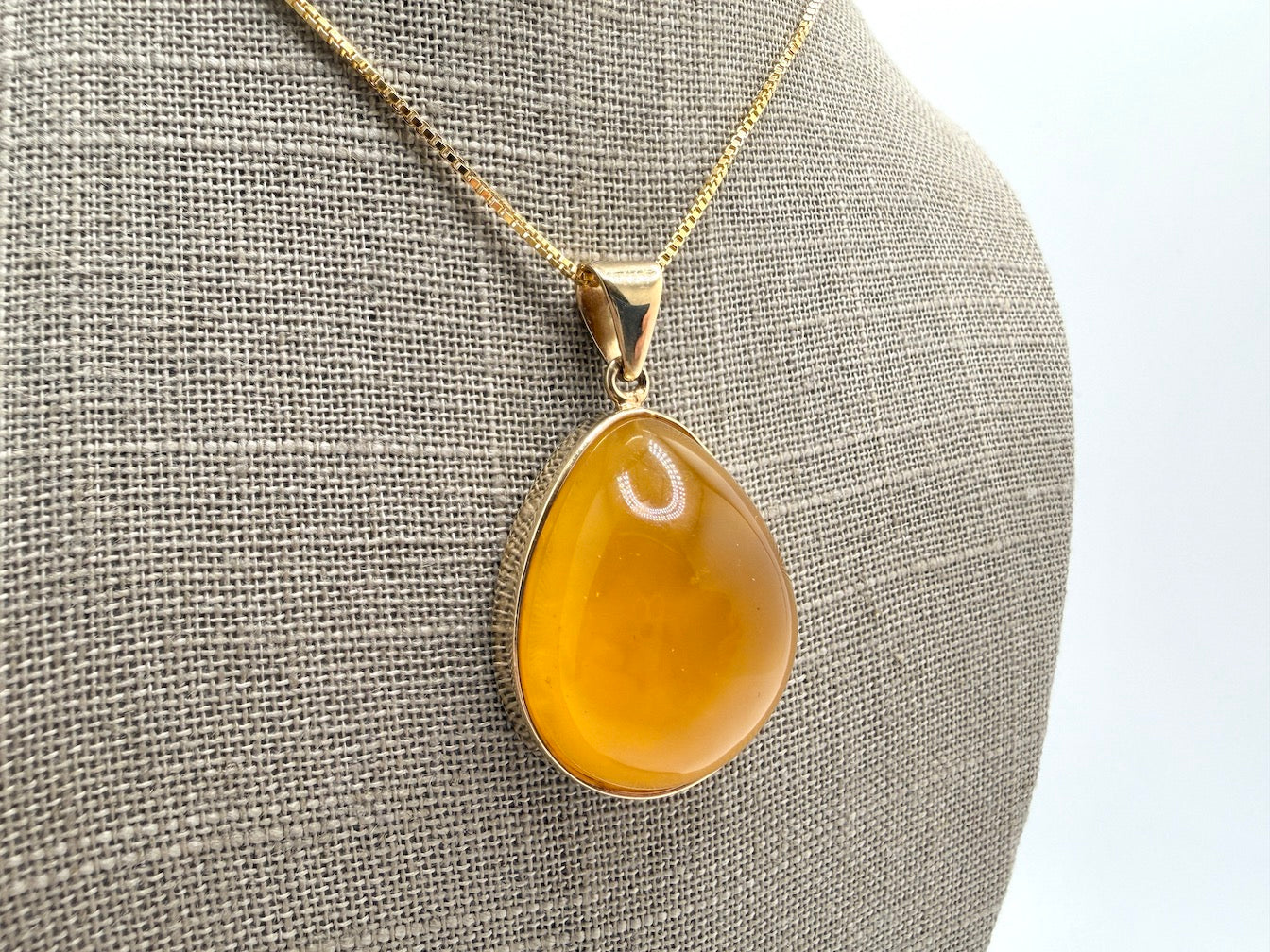 Handmade Gold Plated Sterling Silver Butterscotch Baltic Amber Modern Pendant Necklace | Rare Yellow Amber | 18” Box Chain | Made in Poland