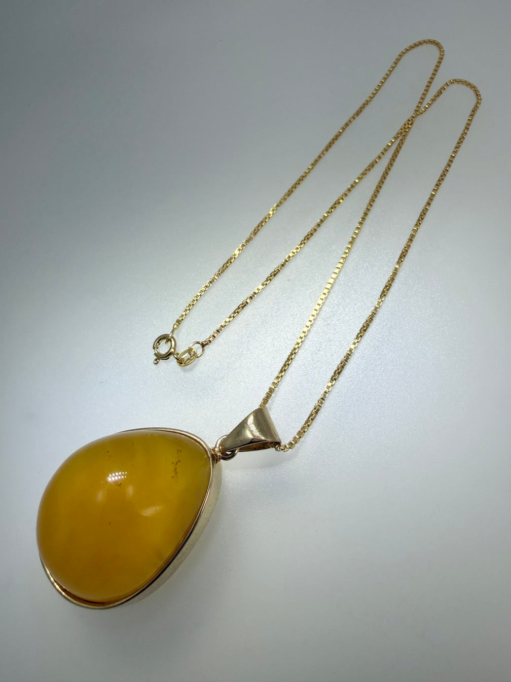 Handmade Gold Plated Sterling Silver Butterscotch Baltic Amber Modern Pendant Necklace | Rare Yellow Amber | 18” Box Chain | Made in Poland