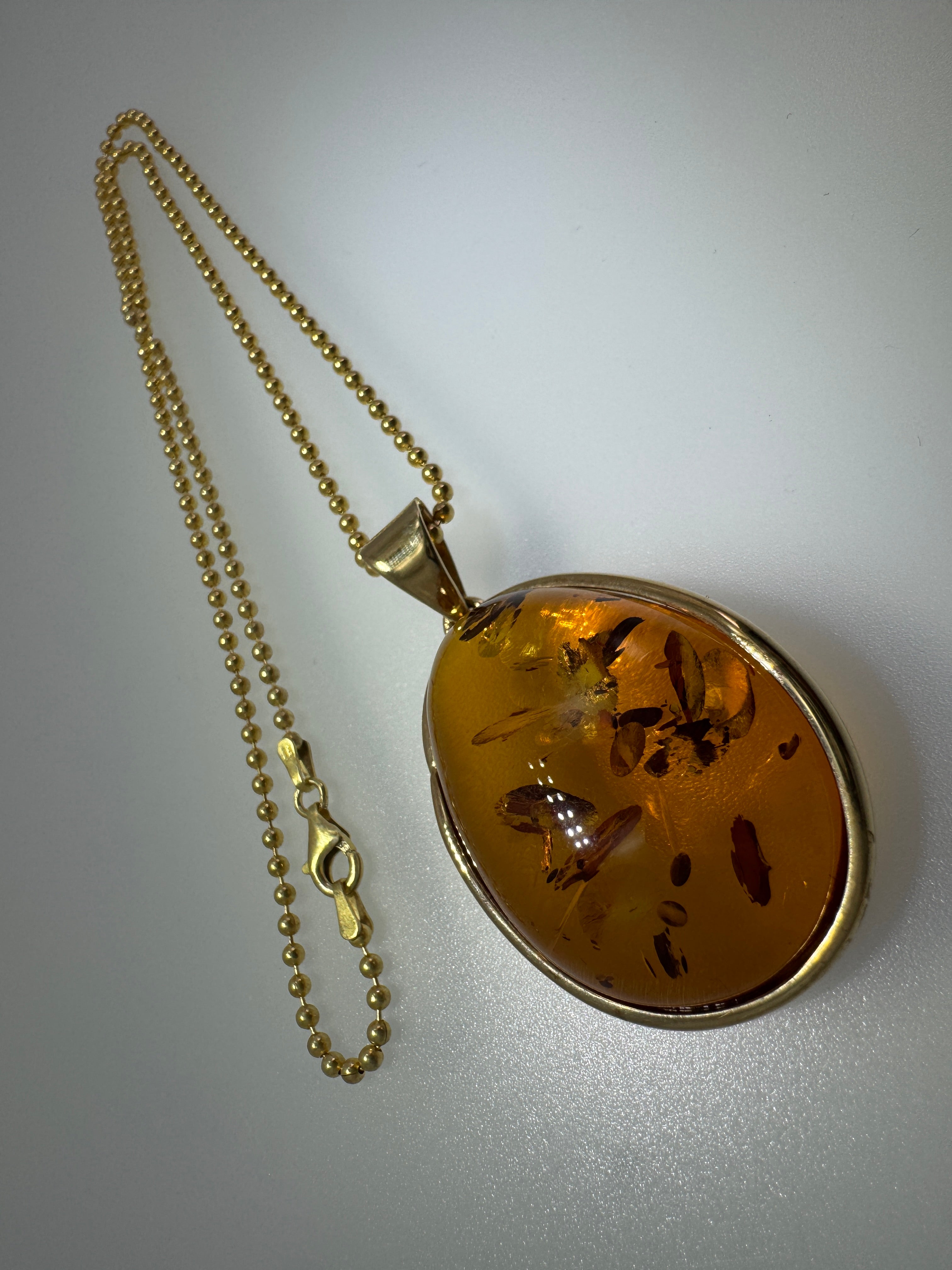Handmade Gold Plated Sterling Silver Cognac Baltic Amber Pendant Necklace