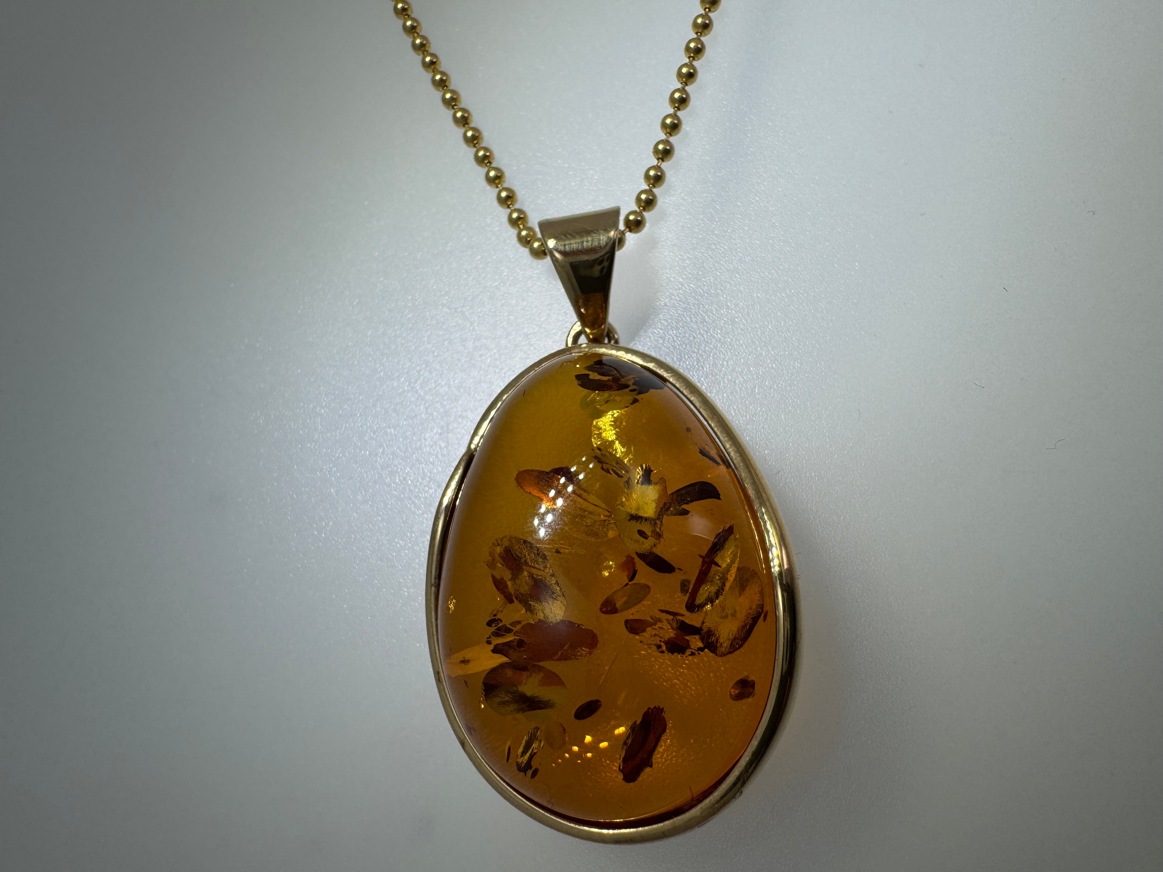 Handmade Gold Plated Sterling Silver Cognac Baltic Amber Pendant Necklace