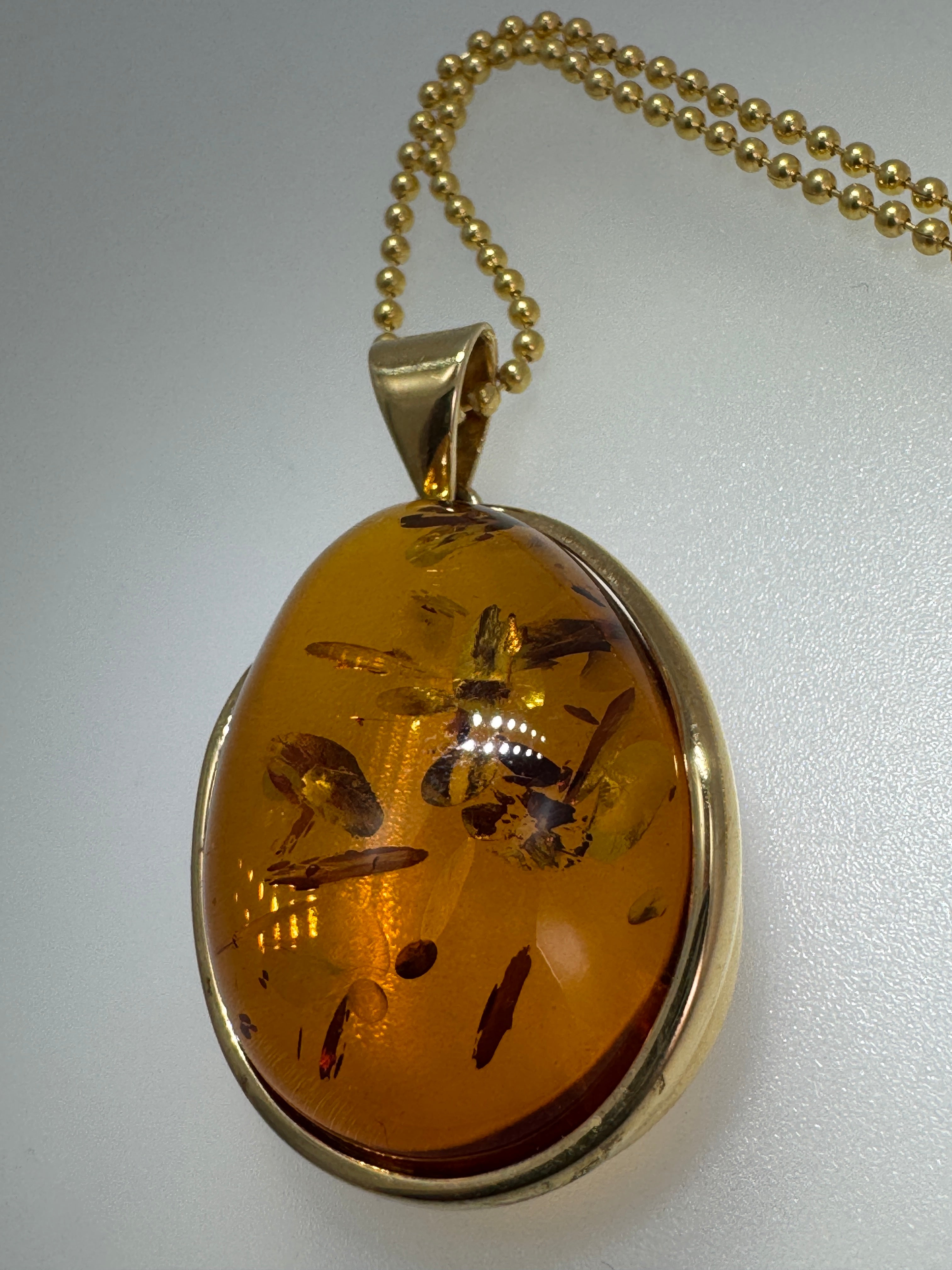 Handmade Gold Plated Sterling Silver Cognac Baltic Amber Pendant Necklace