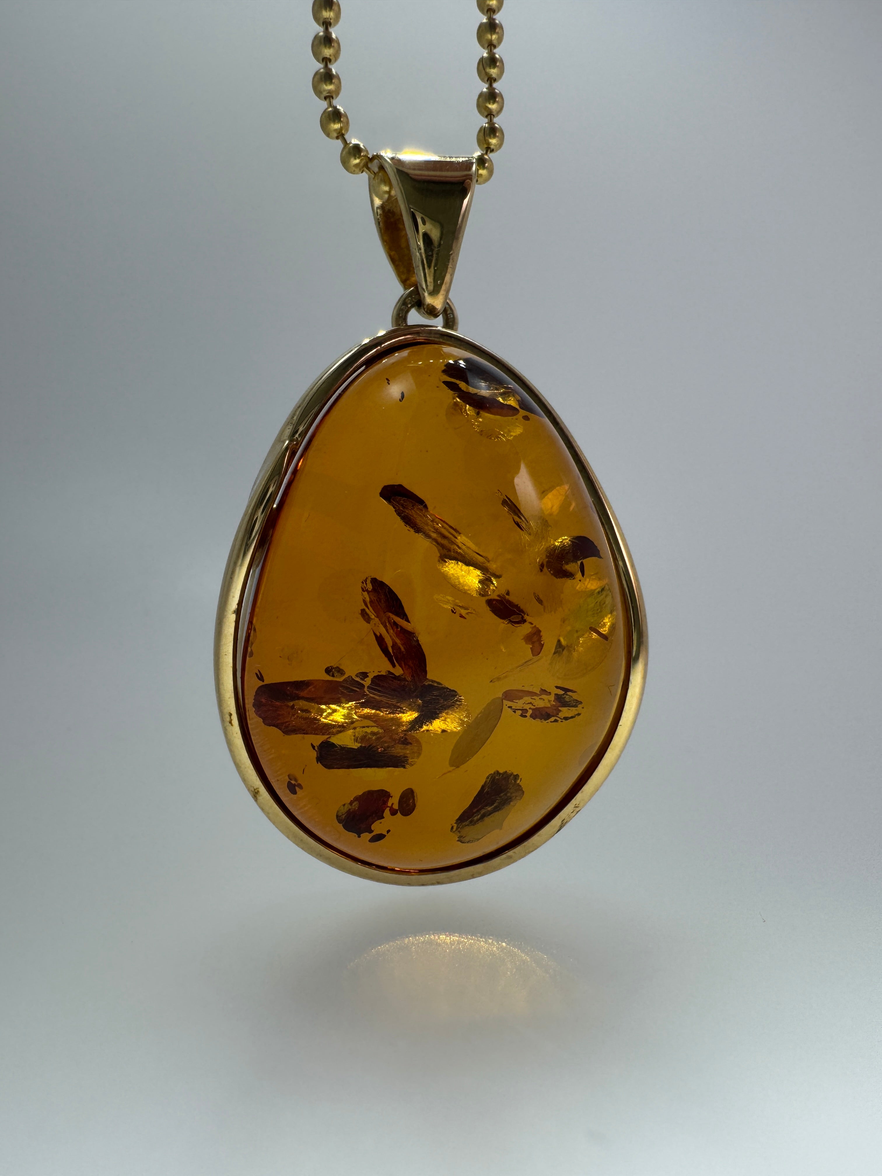 Handmade Gold Plated Sterling Silver Cognac Baltic Amber Pendant Necklace