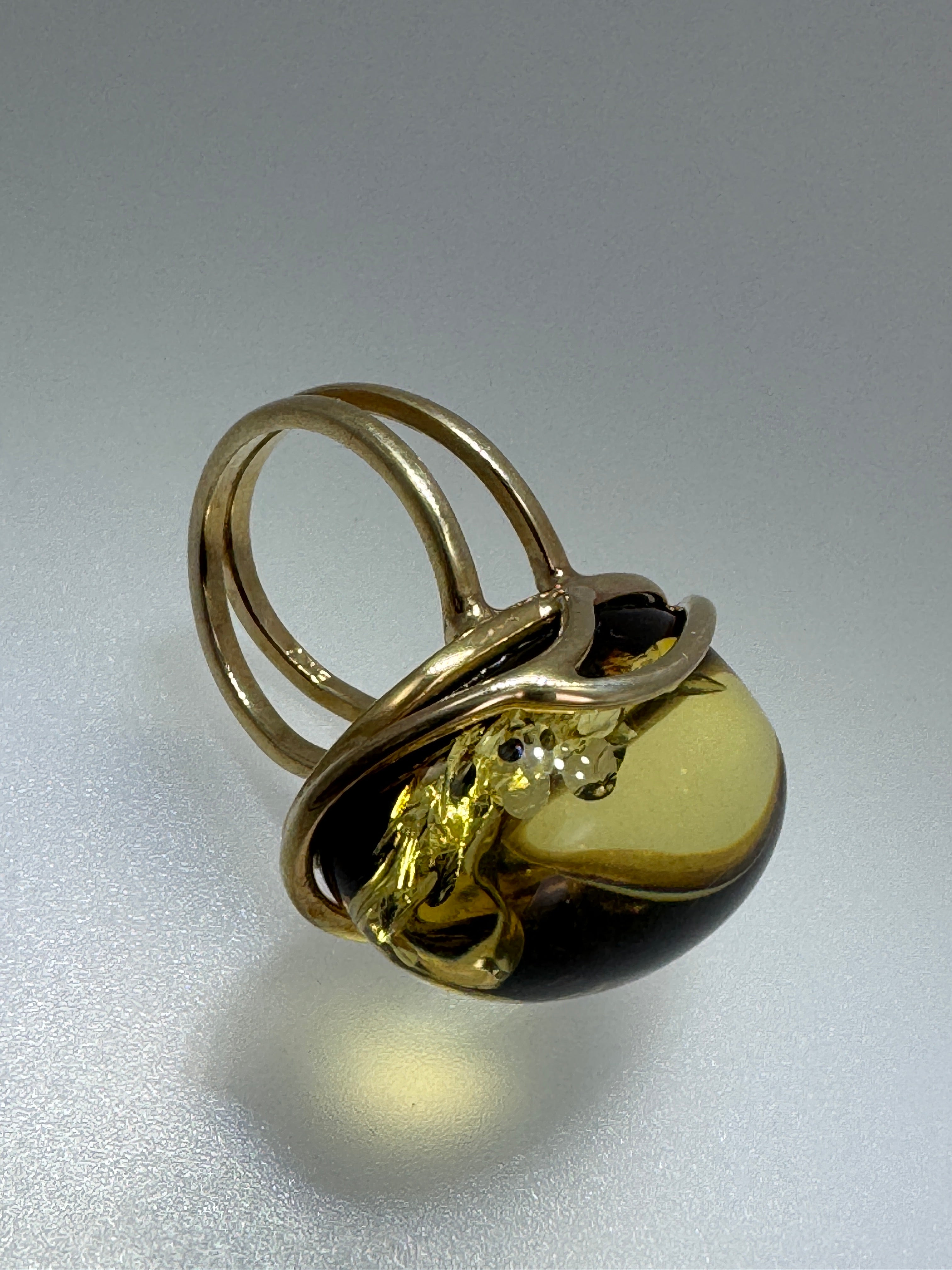Handmade Green Baltic Amber Ombre Ring – Adjustable Gold Plated Sterling Silver Statement Ring – Genuine Baltic Amber Jewelry from Poland