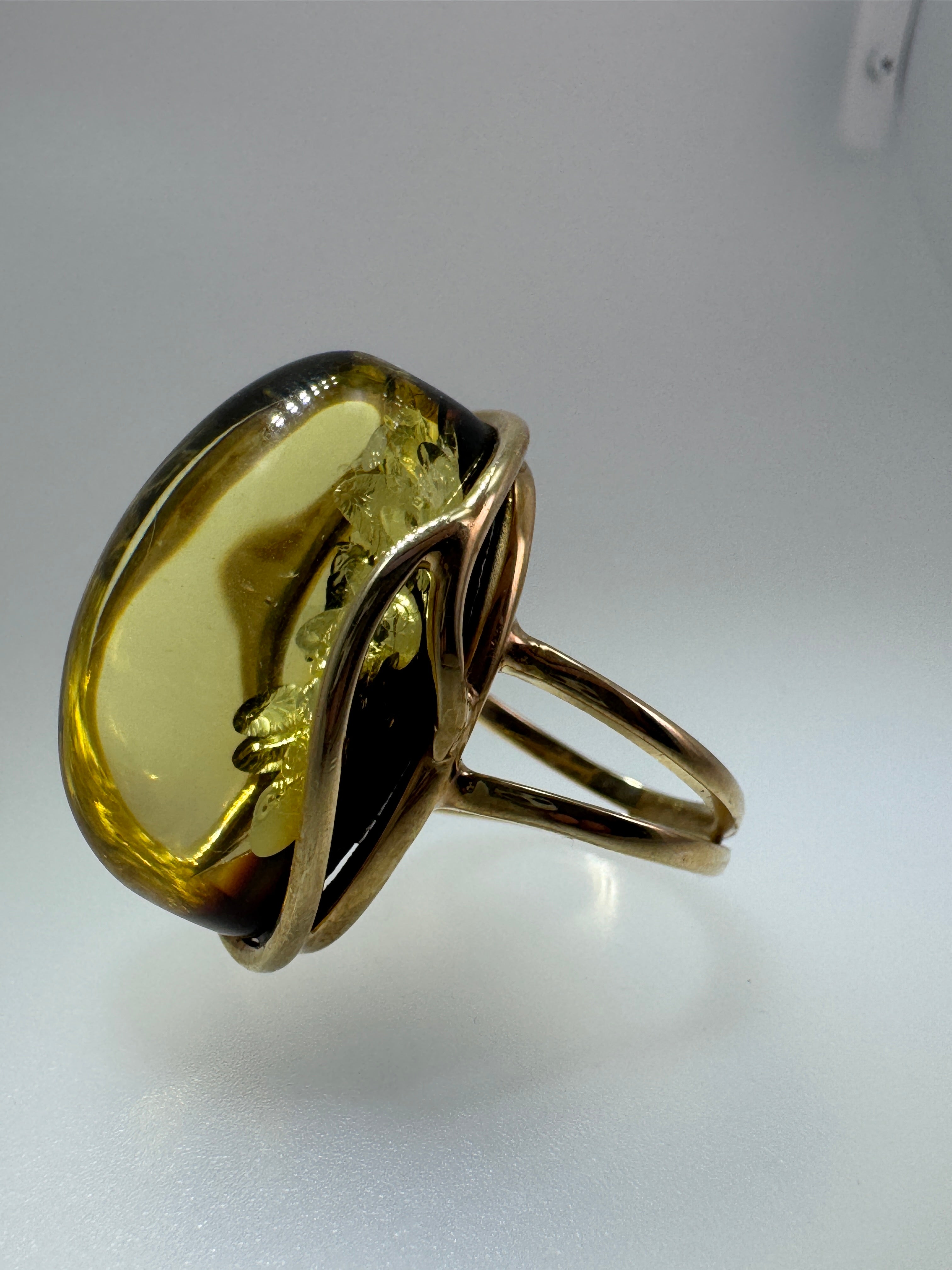 Handmade Green Baltic Amber Ombre Ring – Adjustable Gold Plated Sterling Silver Statement Ring – Genuine Baltic Amber Jewelry from Poland