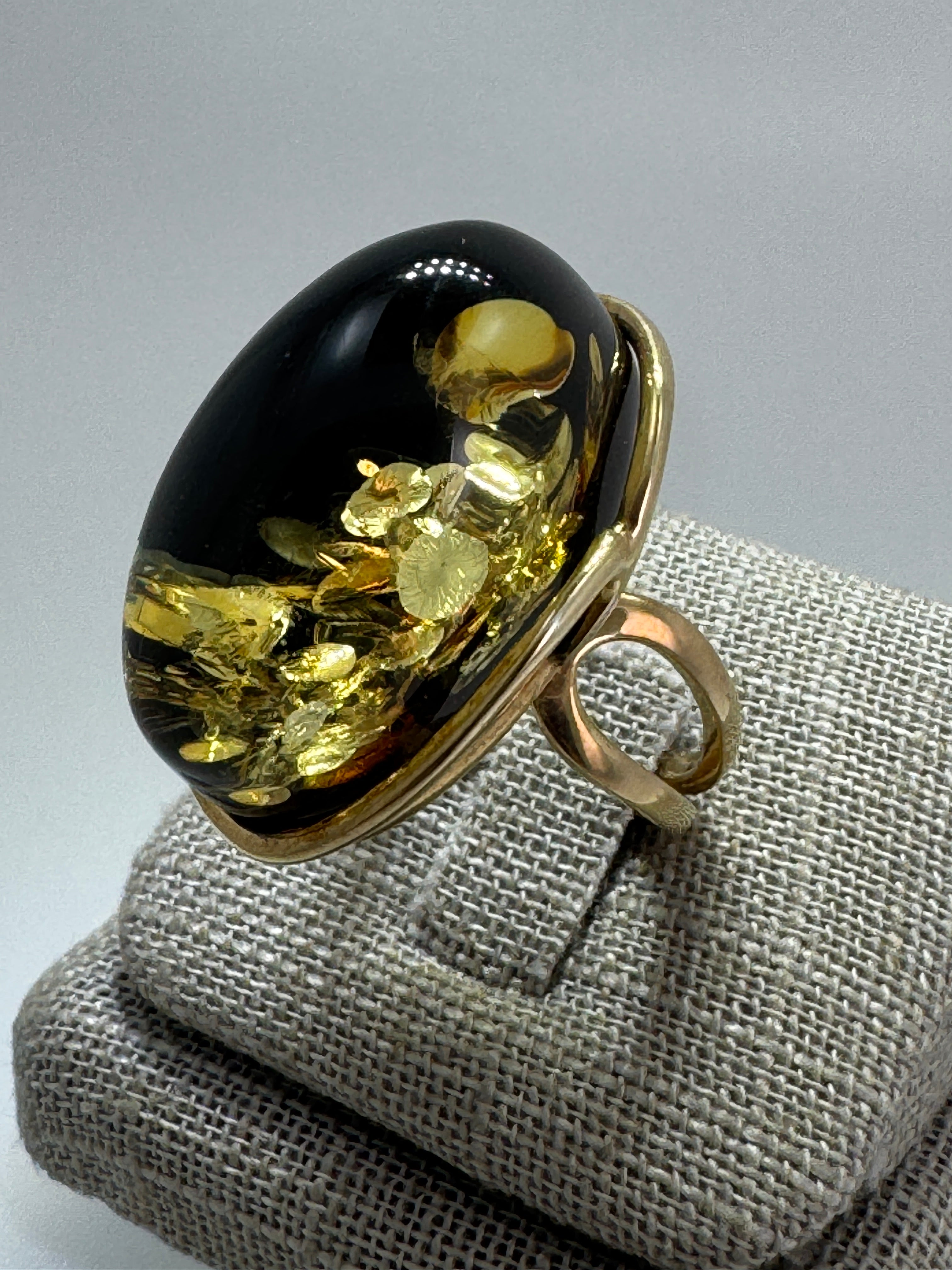 Handmade Green Baltic Amber Ombre Ring – Adjustable Gold Plated Sterling Silver Statement Ring – Genuine Baltic Amber Jewelry from Poland