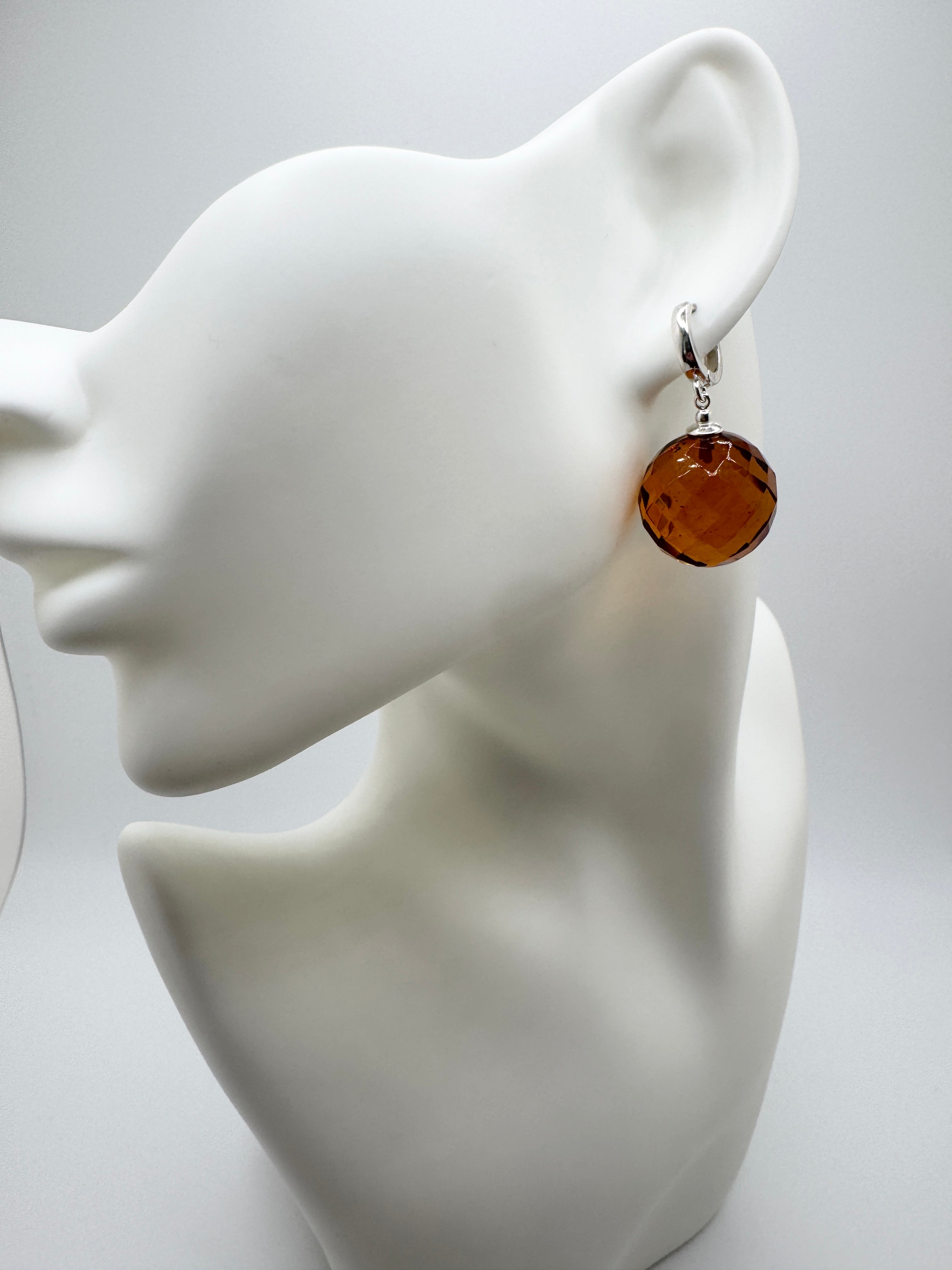 Handmade Honey Baltic Amber Faceted Ball Earrings | Sterling Silver Everyday & Special Occasion Jewelry