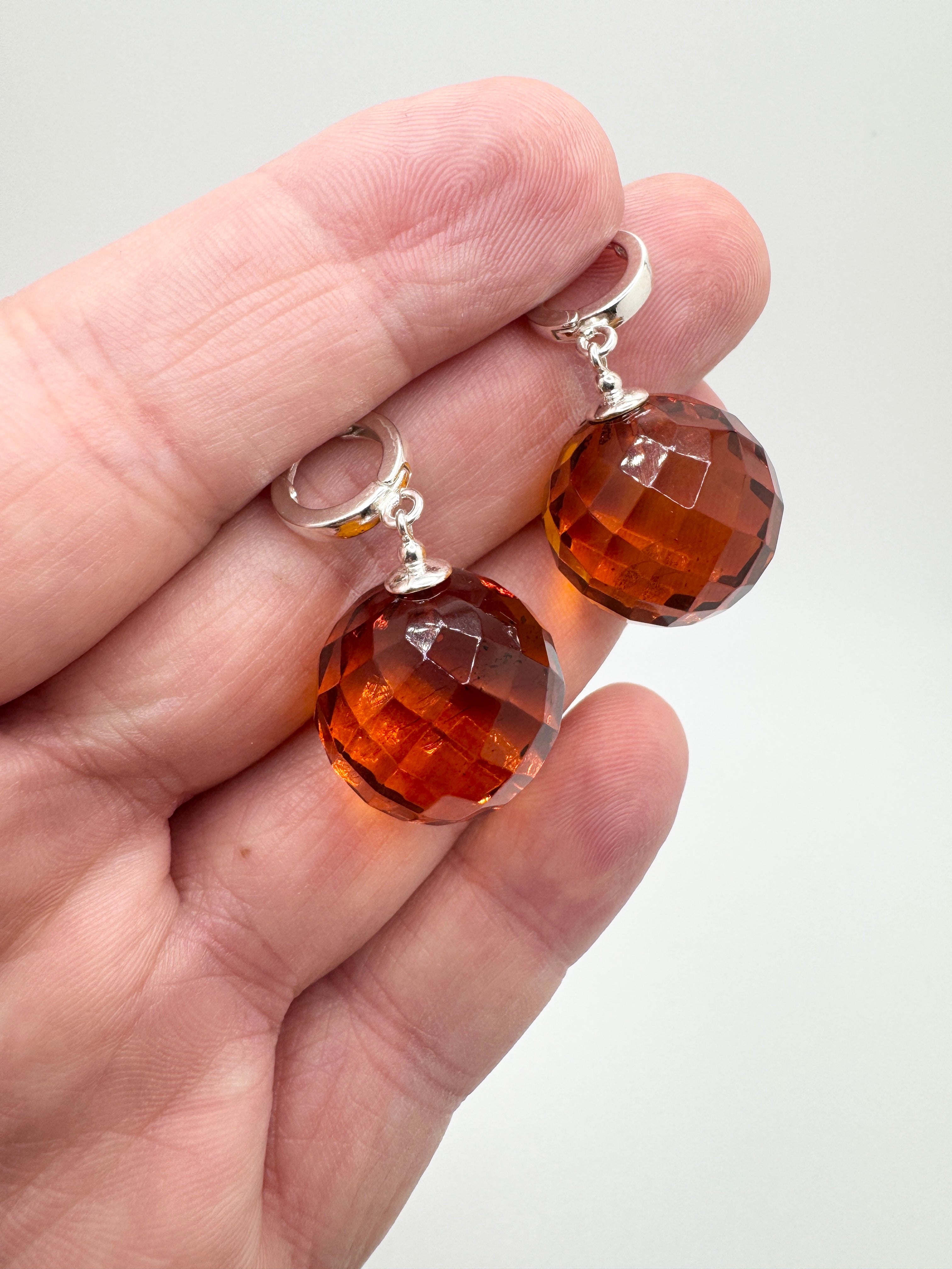 Handmade Honey Baltic Amber Faceted Ball Earrings | Sterling Silver Everyday & Special Occasion Jewelry