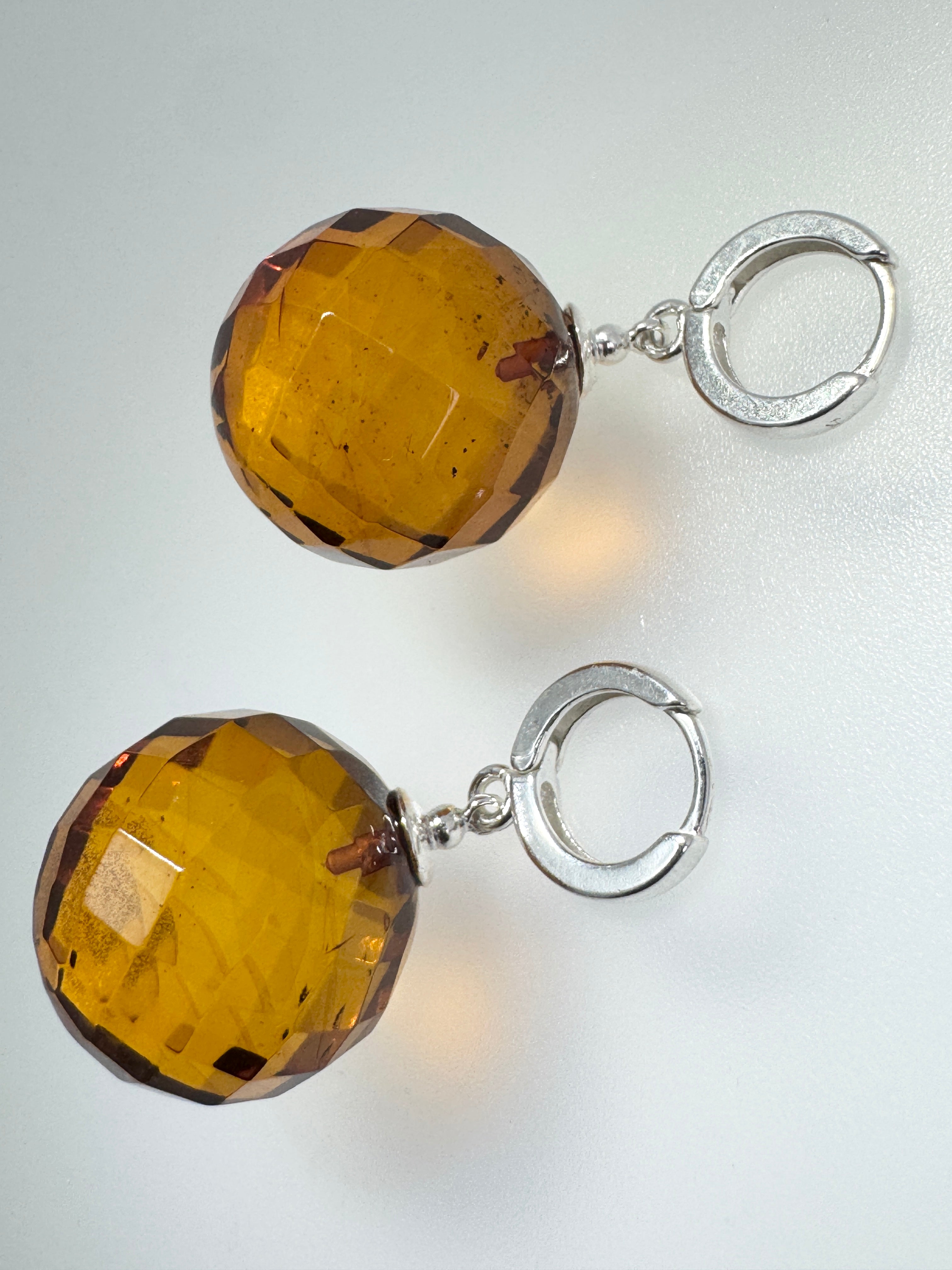 Handmade Honey Baltic Amber Faceted Ball Earrings | Sterling Silver Everyday & Special Occasion Jewelry