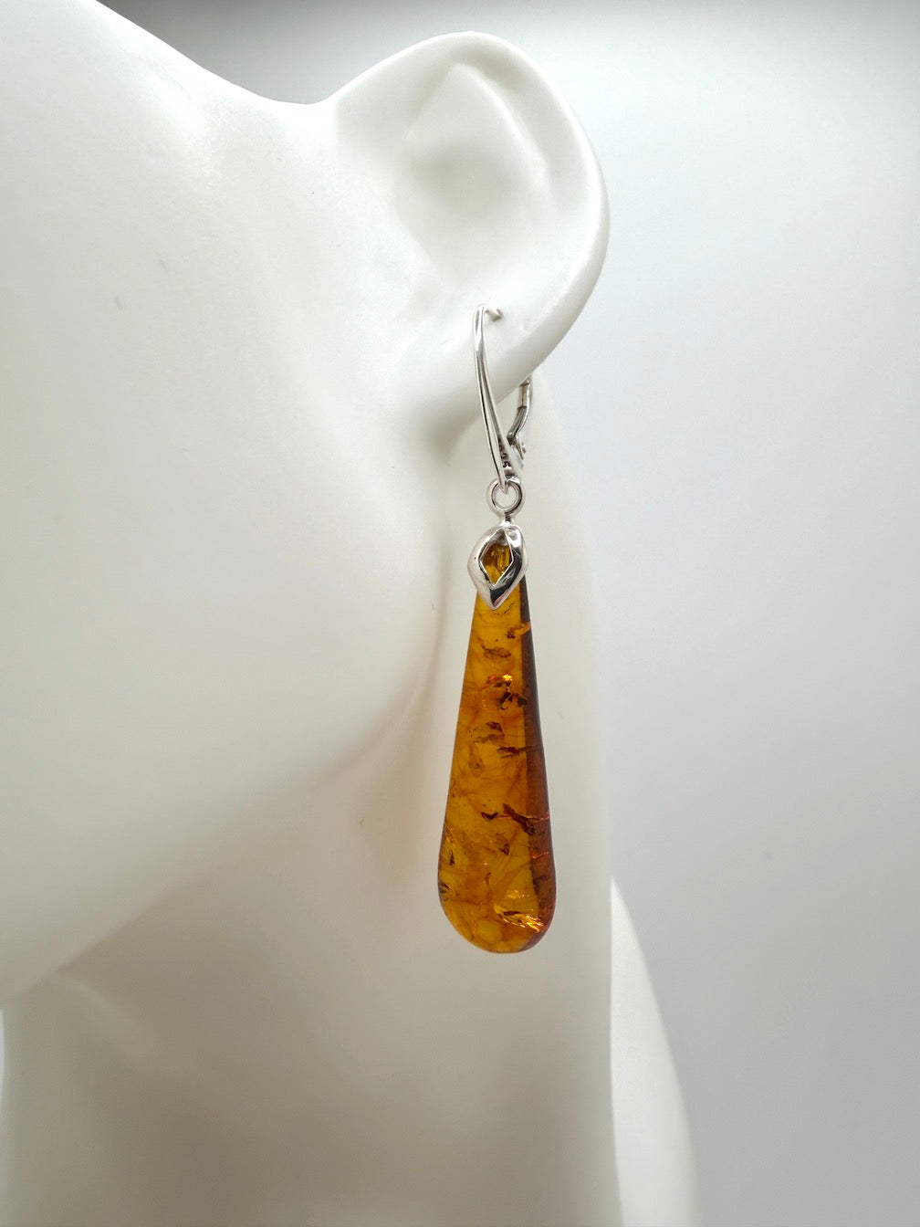 Handmade Honey Baltic Amber Teardrop Earrings | Sterling Silver Lever Back | Lightweight Everyday Baltic Amber Jewelry