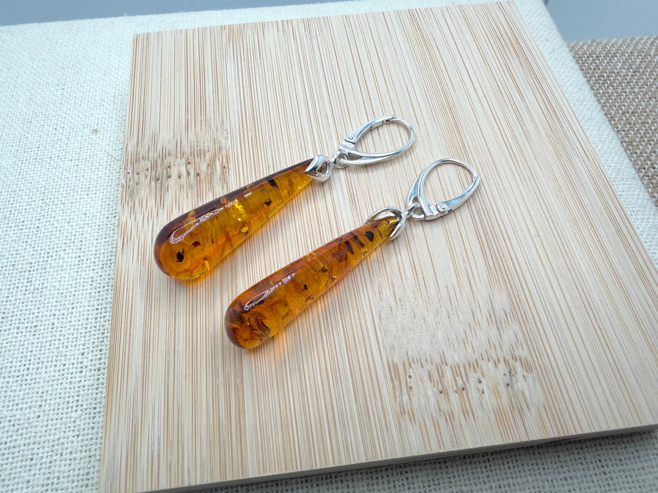 Handmade Honey Baltic Amber Teardrop Earrings | Sterling Silver Lever Back | Lightweight Everyday Baltic Amber Jewelry
