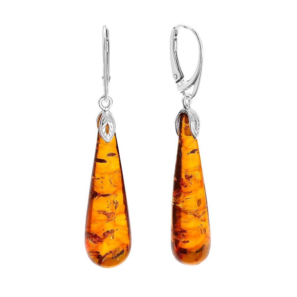 Handmade Honey Baltic Amber Teardrop Earrings | Sterling Silver Lever Back | Lightweight Everyday Baltic Amber Jewelry