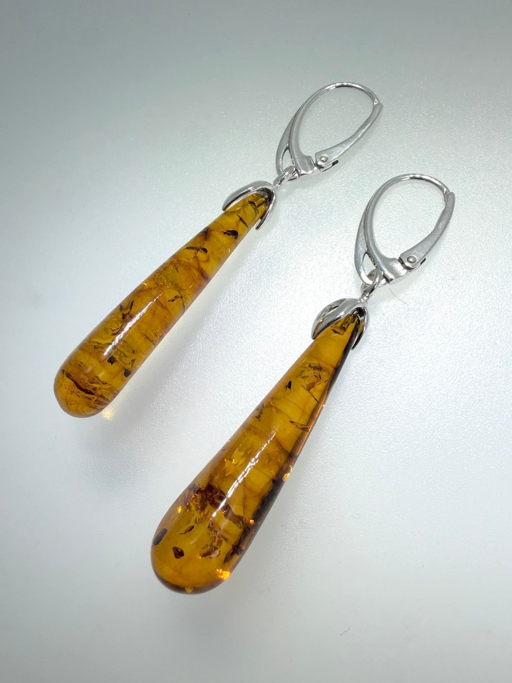 Handmade Honey Baltic Amber Teardrop Earrings | Sterling Silver Lever Back | Lightweight Everyday Baltic Amber Jewelry