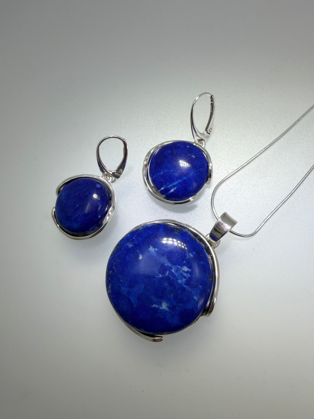 Handmade Lapis Lazuli Pendant & Earring Set | Sterling Silver | Made in Poland | Snake Chain Necklace