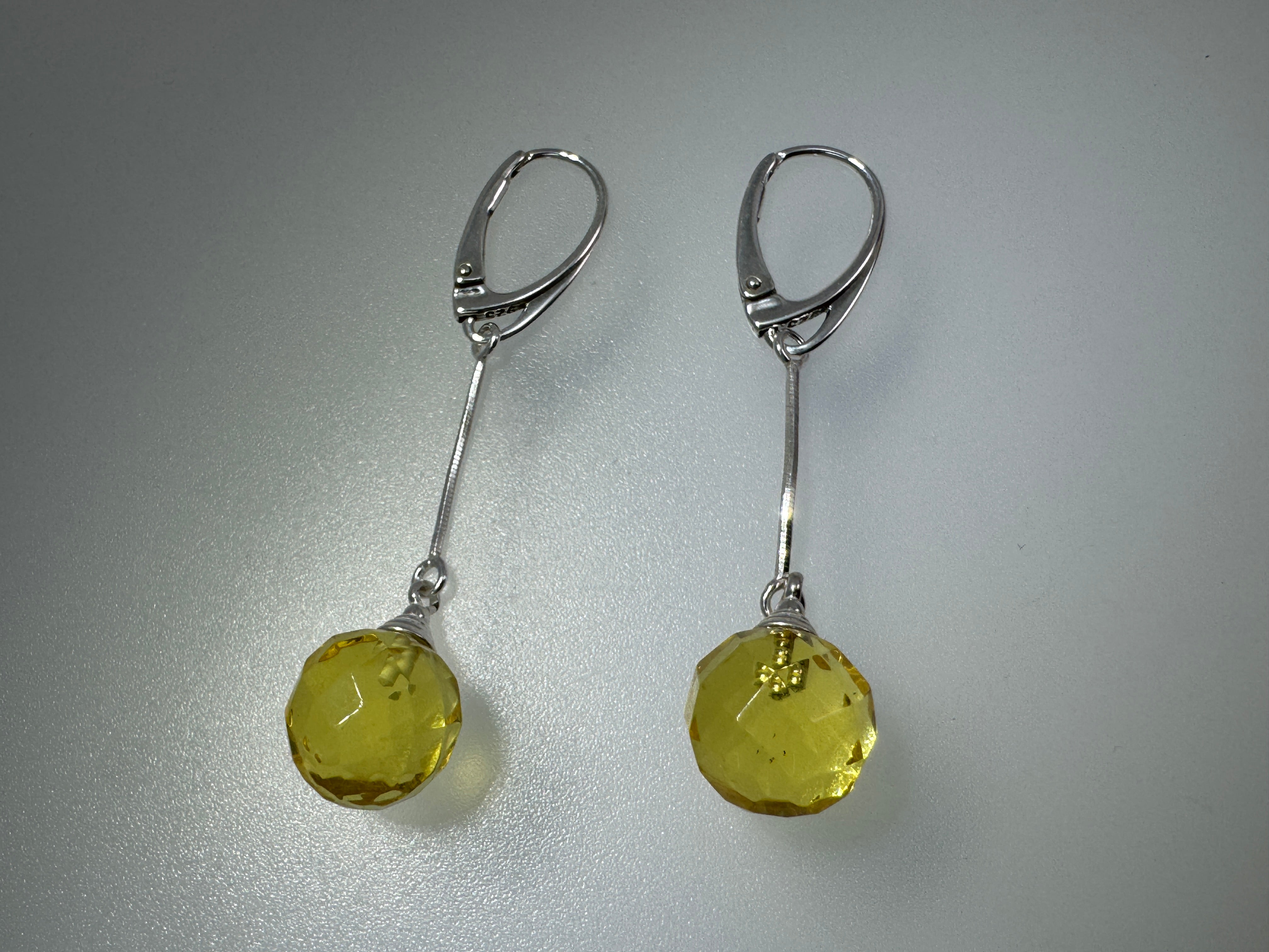 Handmade Lemon Baltic Amber Faceted Ball Drop Earrings – Sterling Silver Lever Back Dangle Jewelry from Lithuania