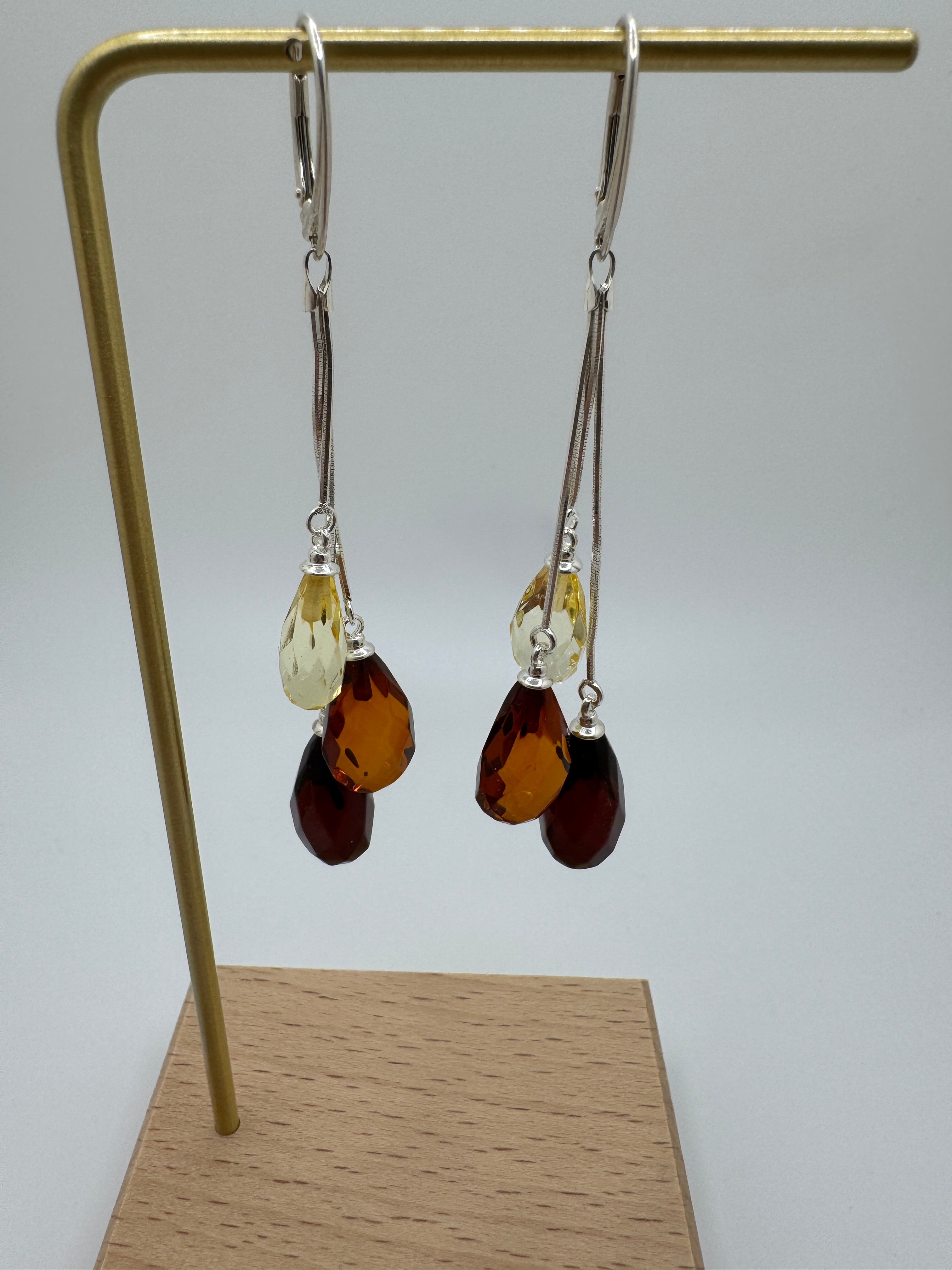 Handmade Multicolor Baltic Amber Ombre Drop Earrings – Sterling Silver Lever Back Dangle Jewelry from Lithuania