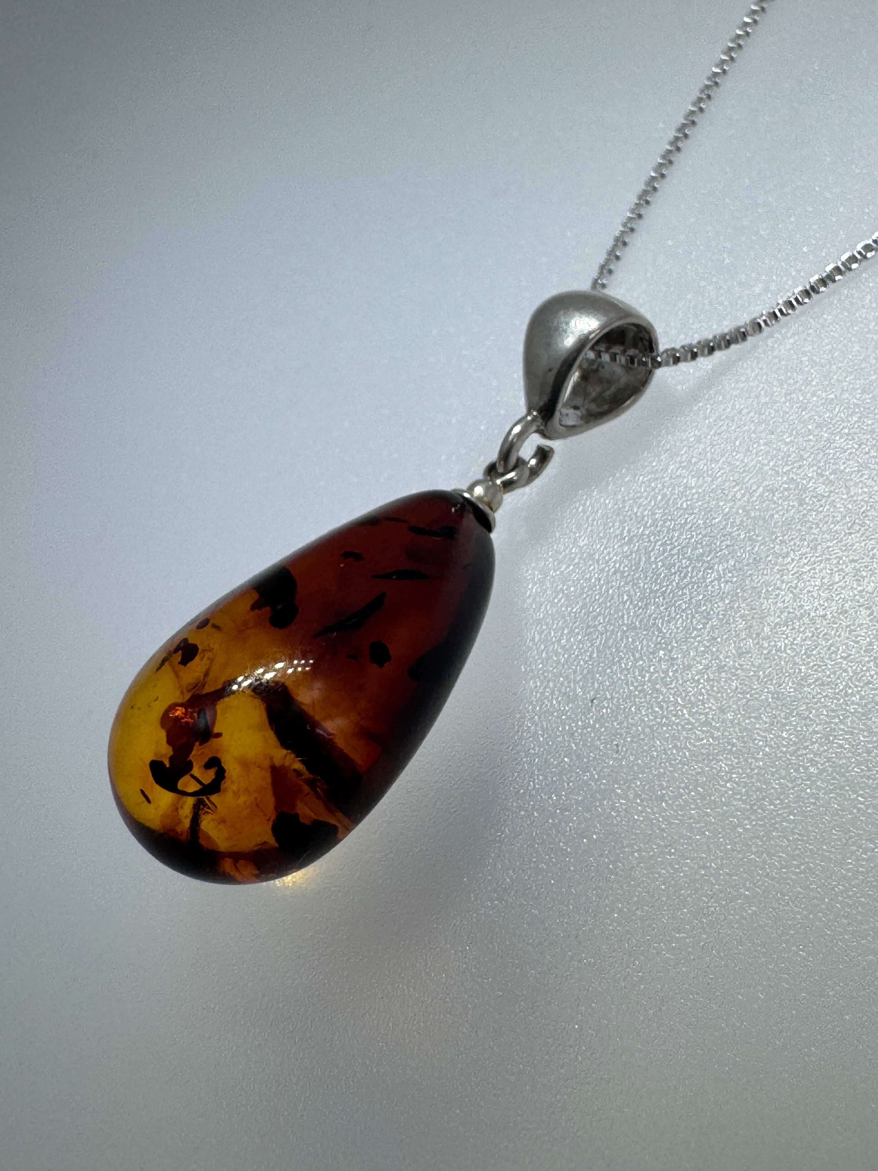 Handmade Ombré Honey to Cherry Baltic Amber Teardrop Pendant Necklace – Sterling Silver Bale & Chain Options