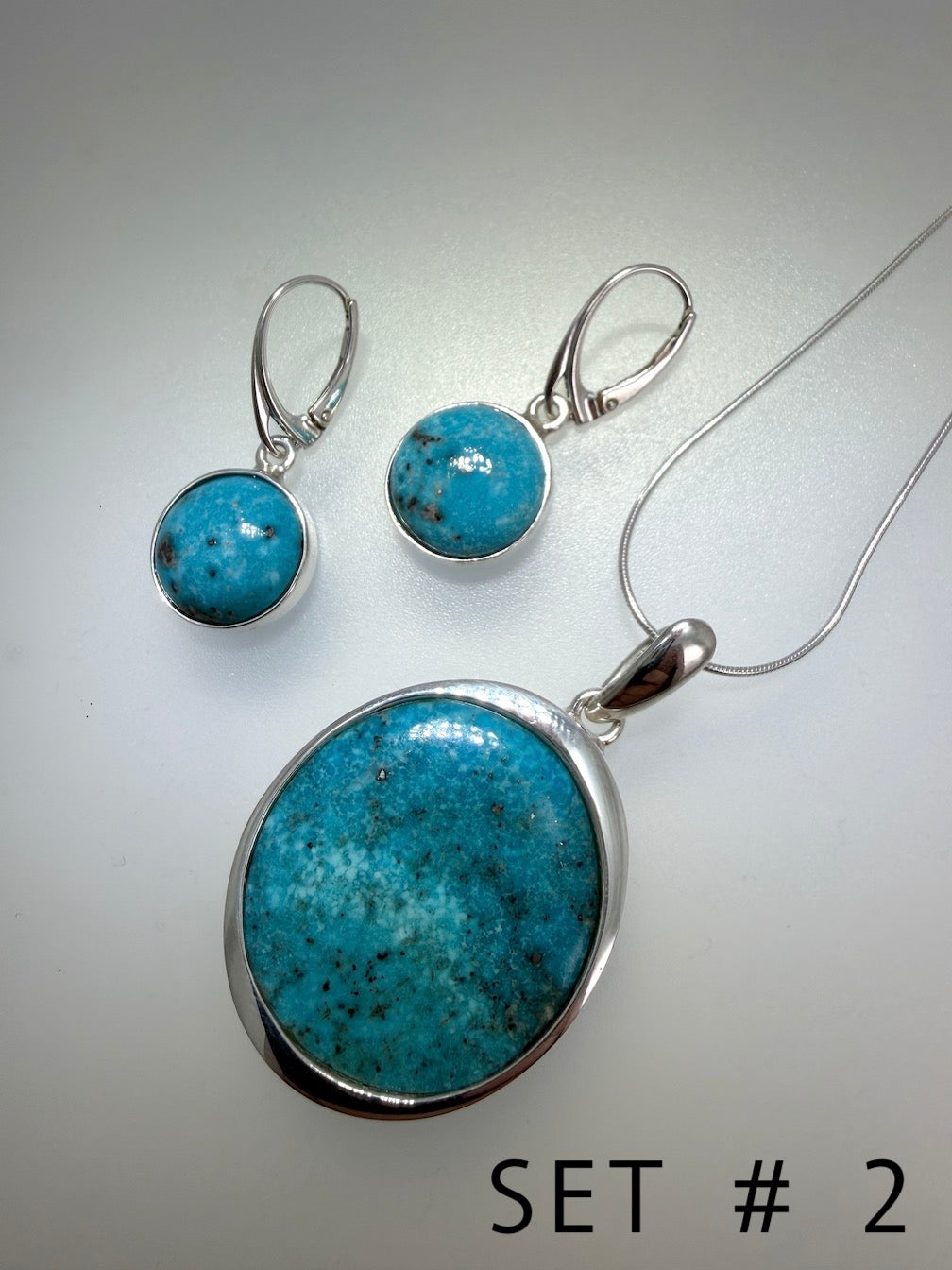 Handmade Sleeping Beauty Turquoise Necklace and Earrings Set | Sterling Silver | Made in Poland