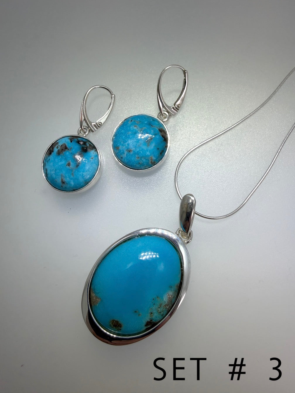 Handmade Sleeping Beauty Turquoise Necklace and Earrings Set | Sterling Silver | Made in Poland