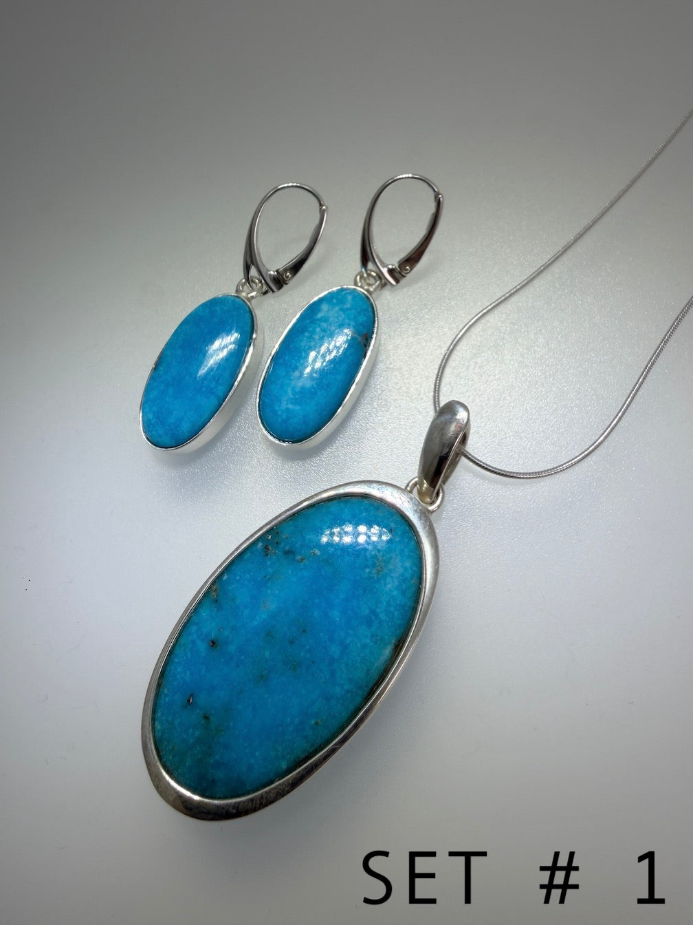 Handmade Sleeping Beauty Turquoise Necklace and Earrings Set | Sterling Silver | Made in Poland