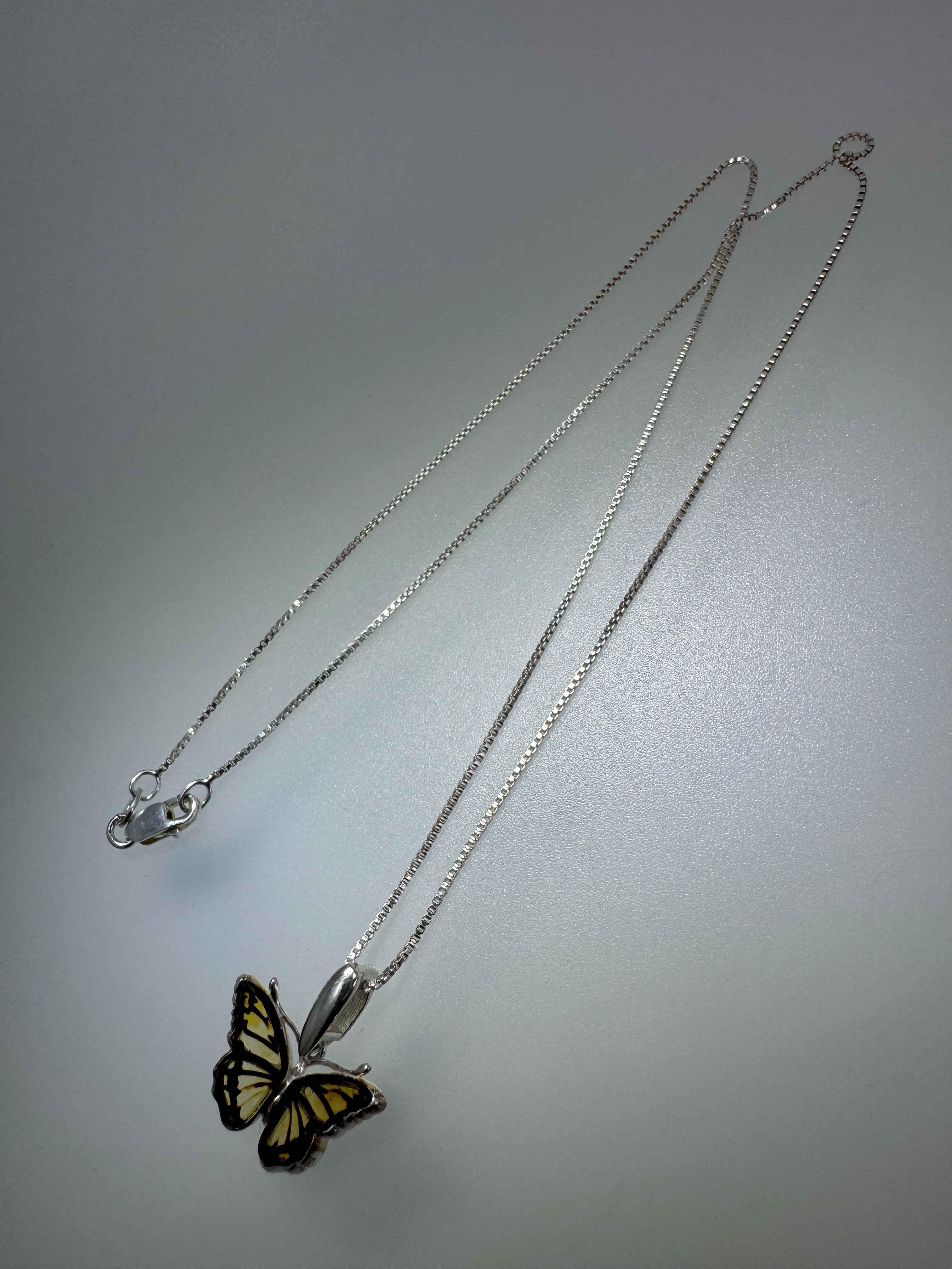 Handmade Sterling Silver Baltic Amber Butterfly Pendant – Hand-Etched Amber Wings