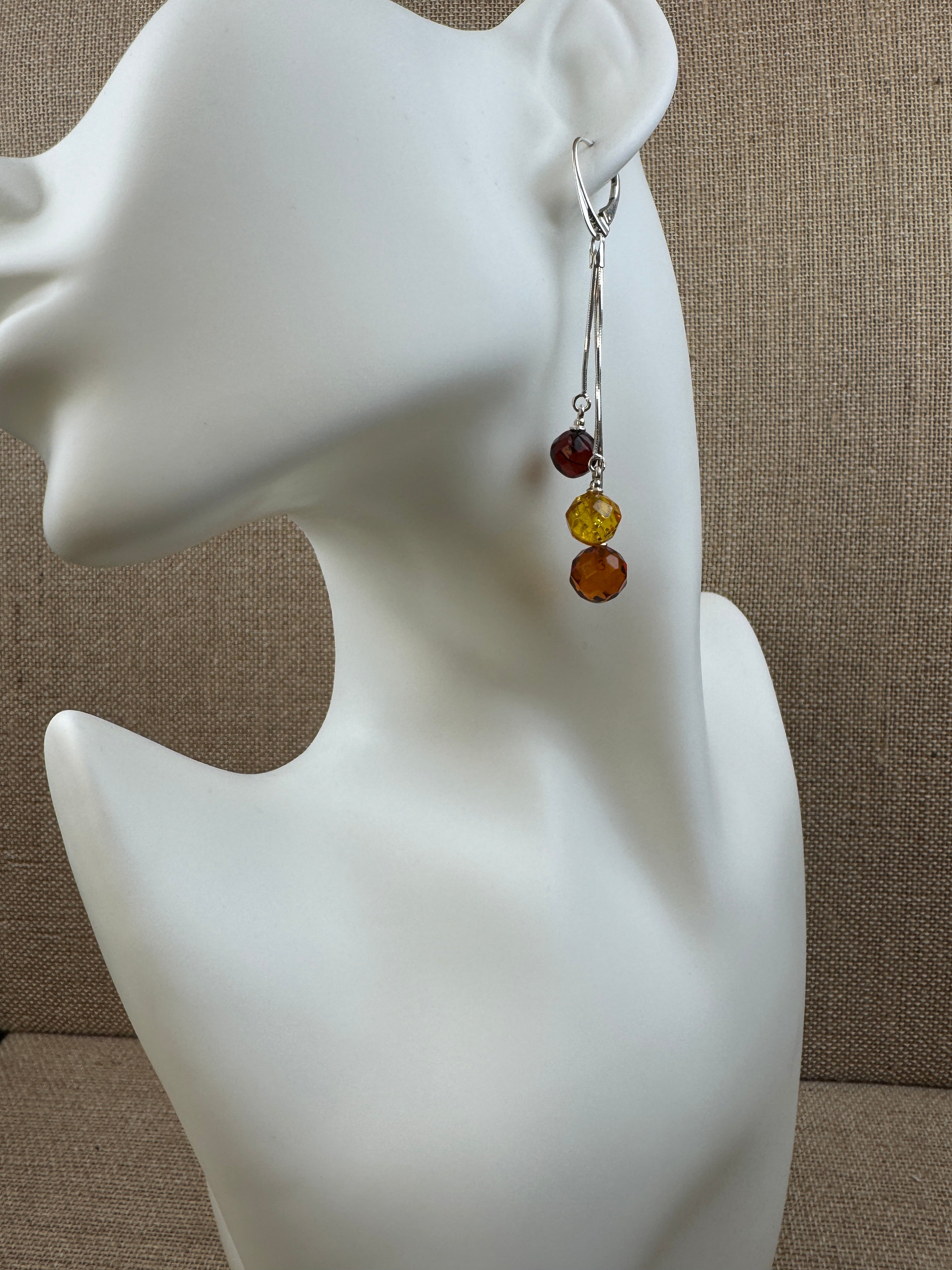 Handmade Sterling Silver Baltic Amber Drop Earrings