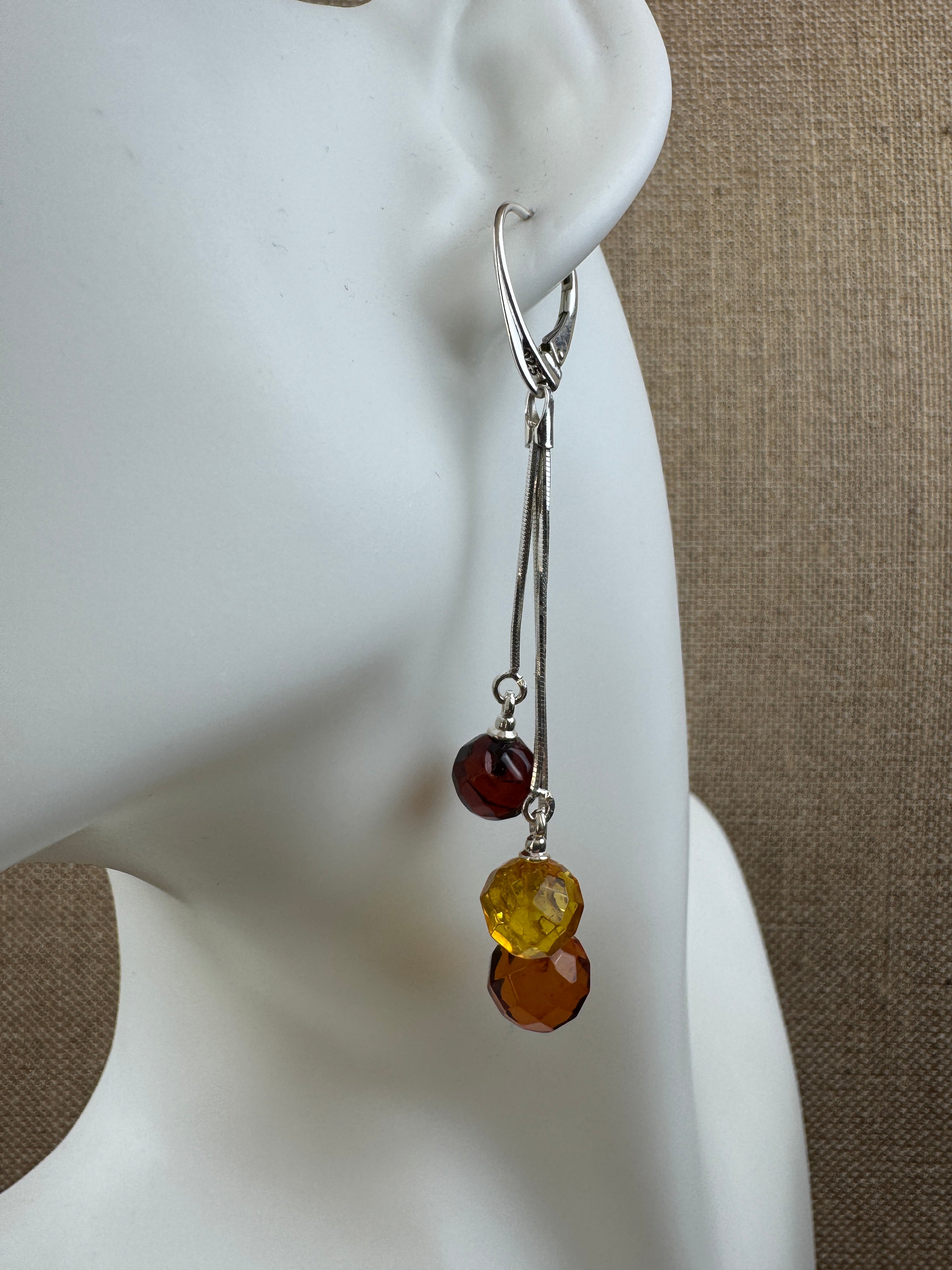 Handmade Sterling Silver Baltic Amber Drop Earrings