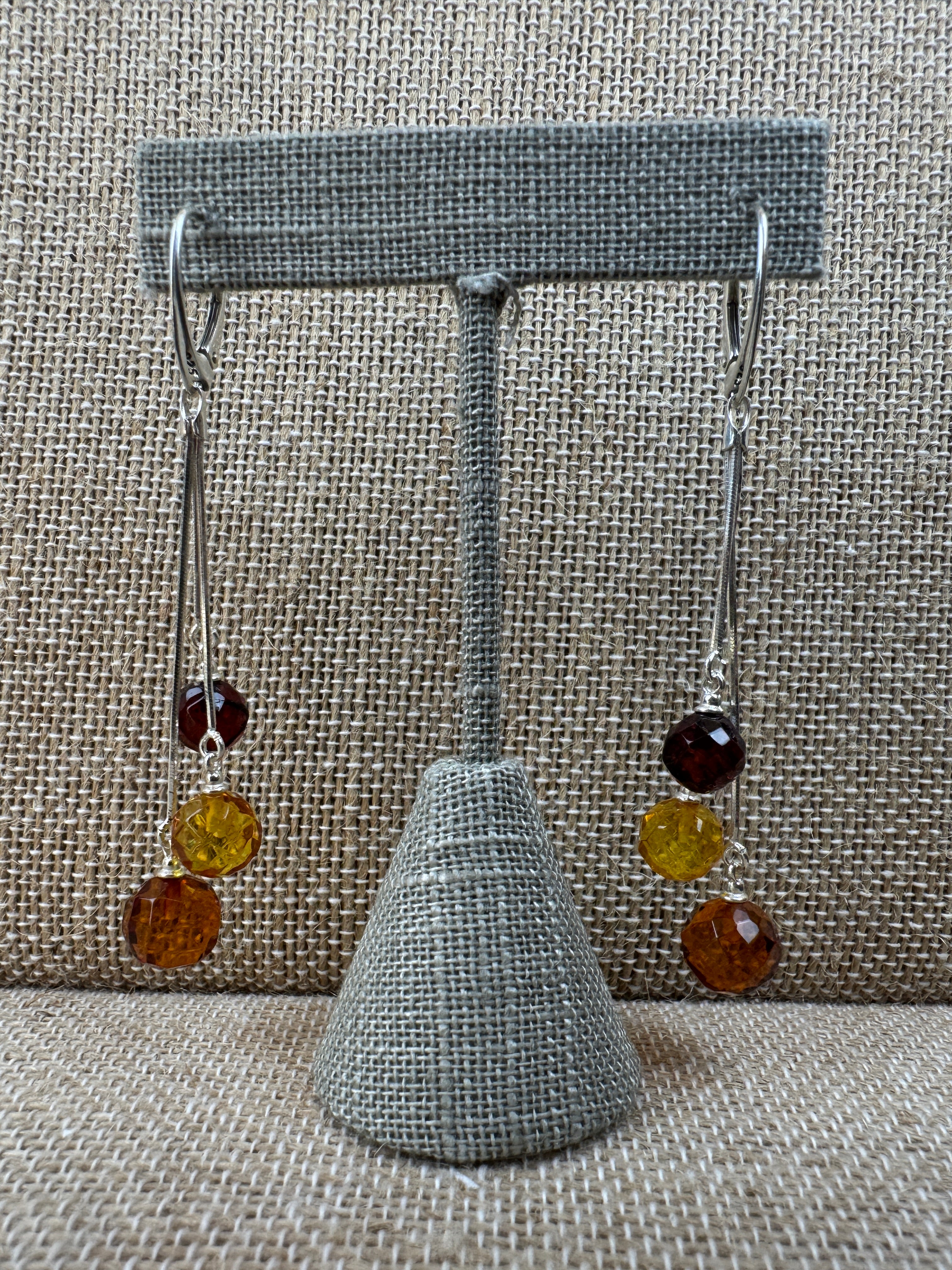 Handmade Sterling Silver Baltic Amber Drop Earrings