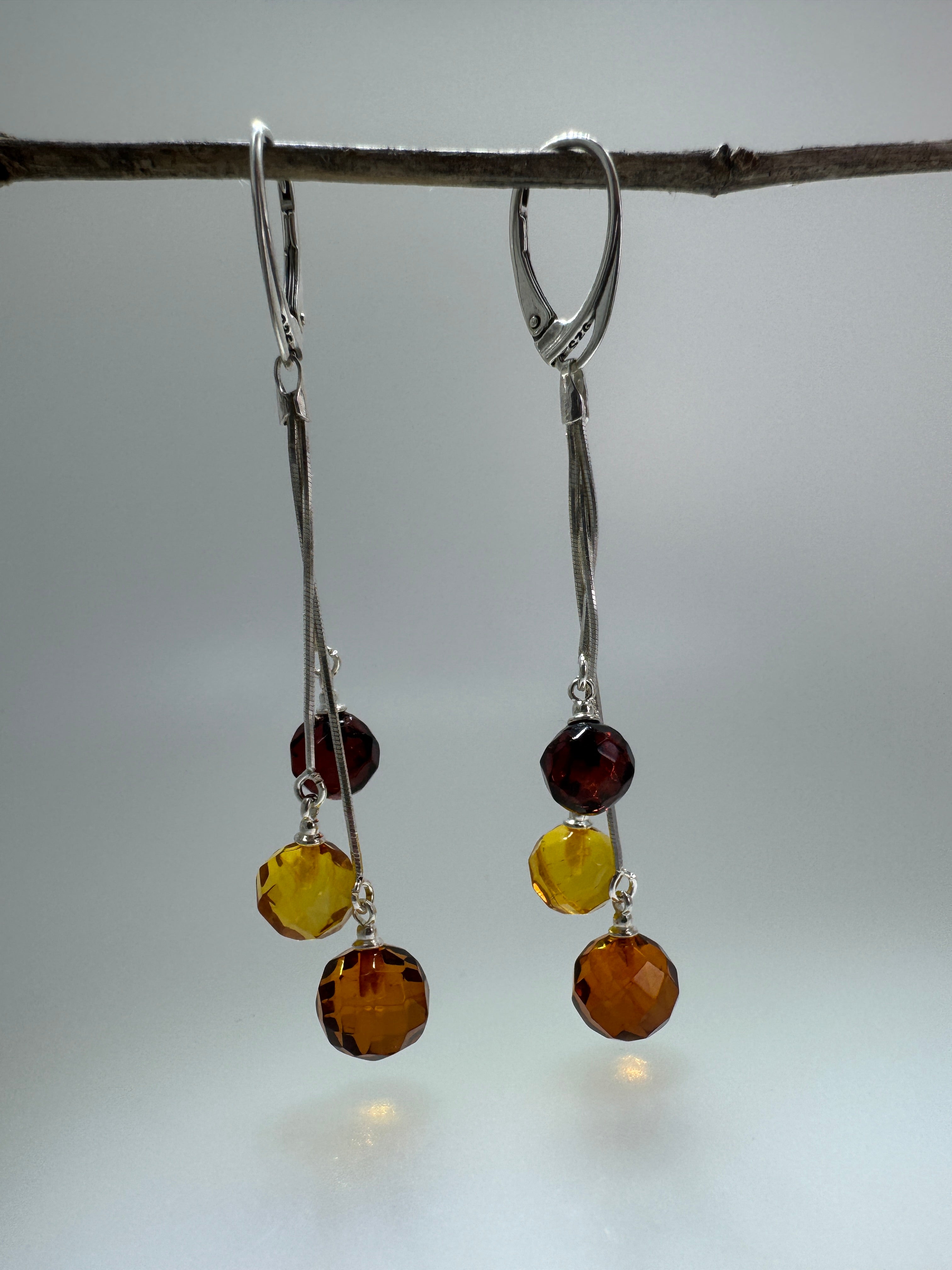 Handmade Sterling Silver Baltic Amber Drop Earrings