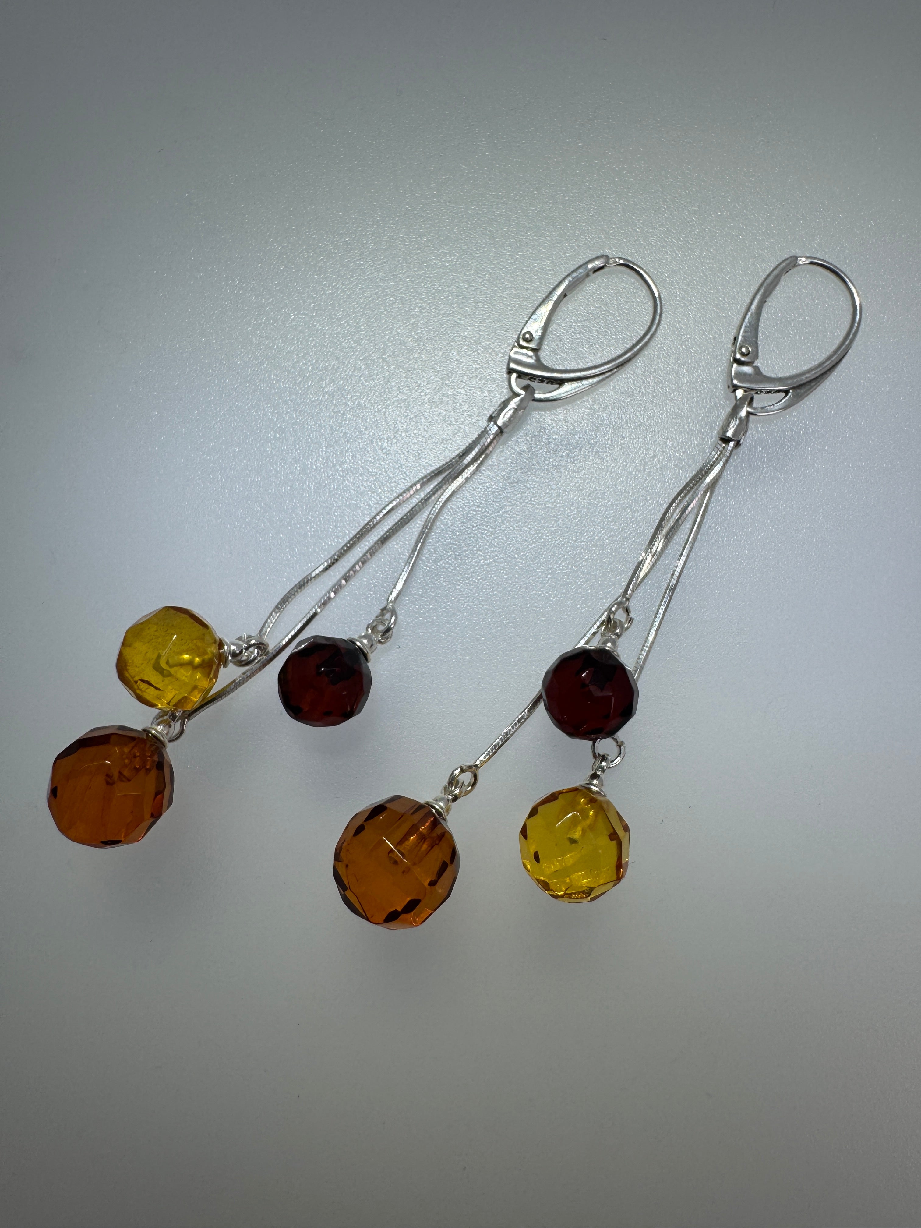Handmade Sterling Silver Baltic Amber Drop Earrings