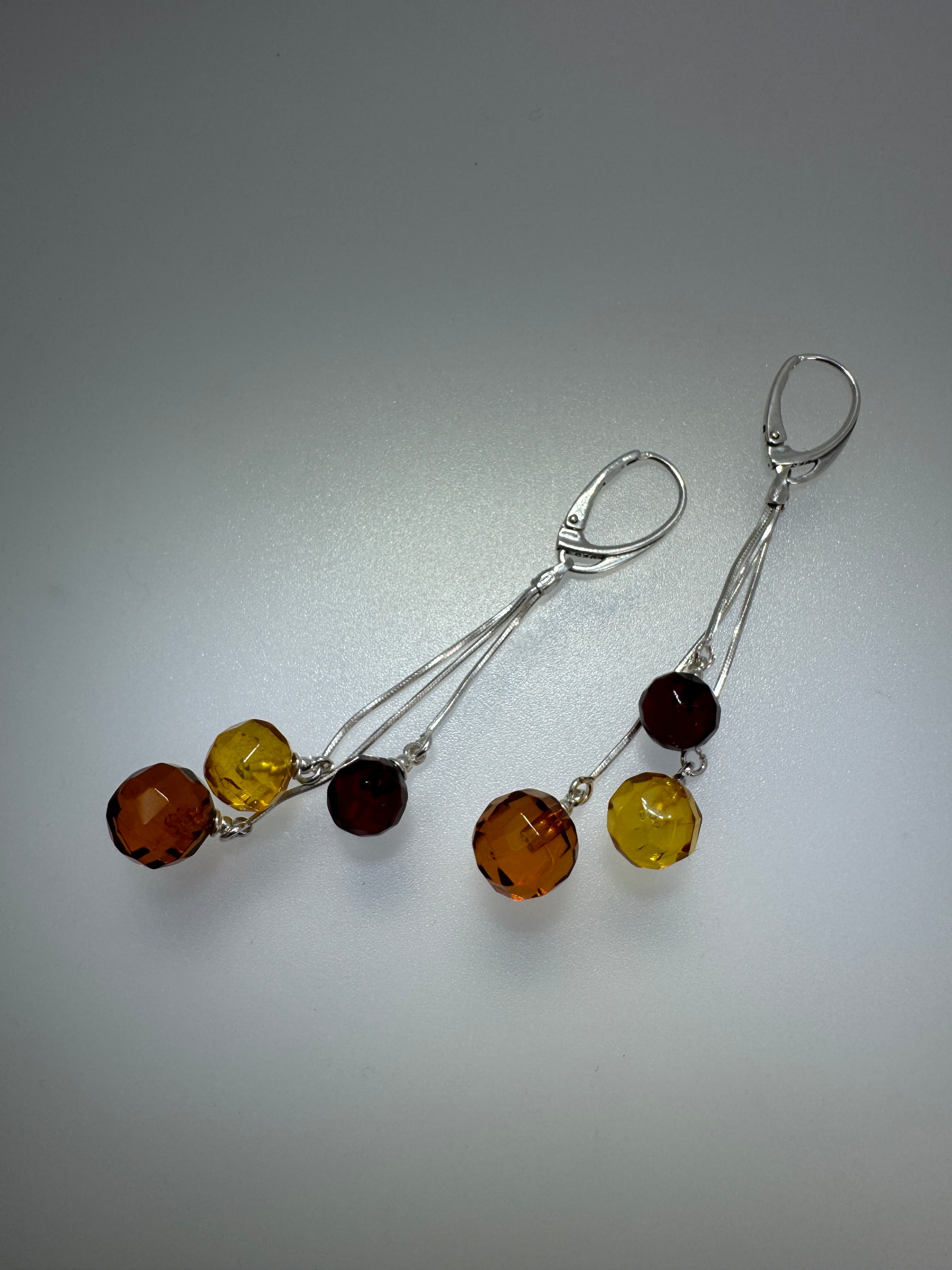 Handmade Sterling Silver Baltic Amber Drop Earrings