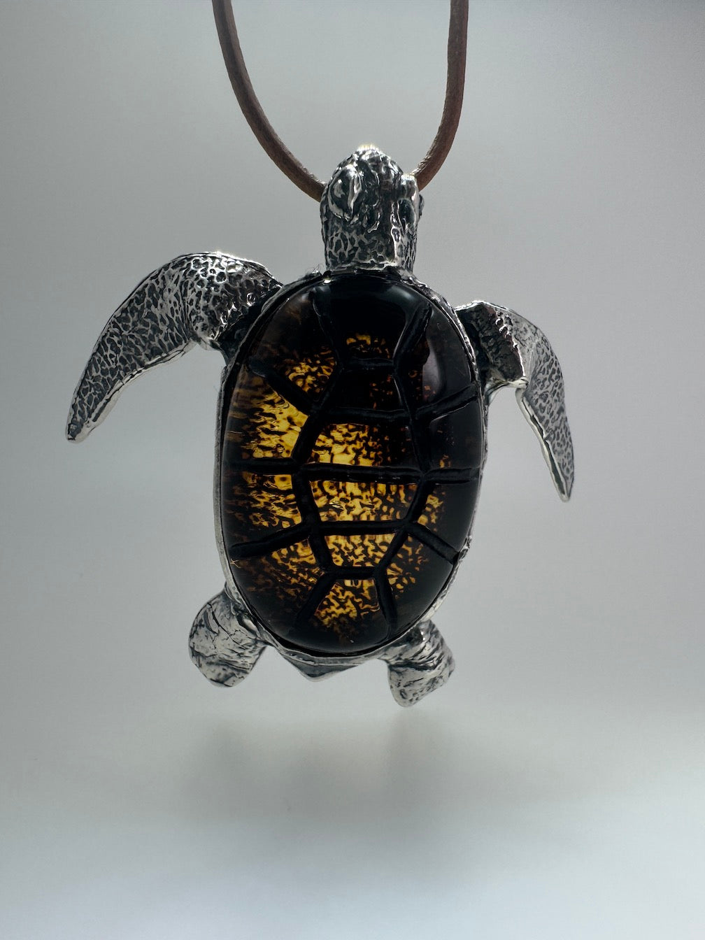 Handmade Sterling Silver Baltic Amber Sea Turtle Pendant Necklace – One-of-a-Kind Artisan Jewelry