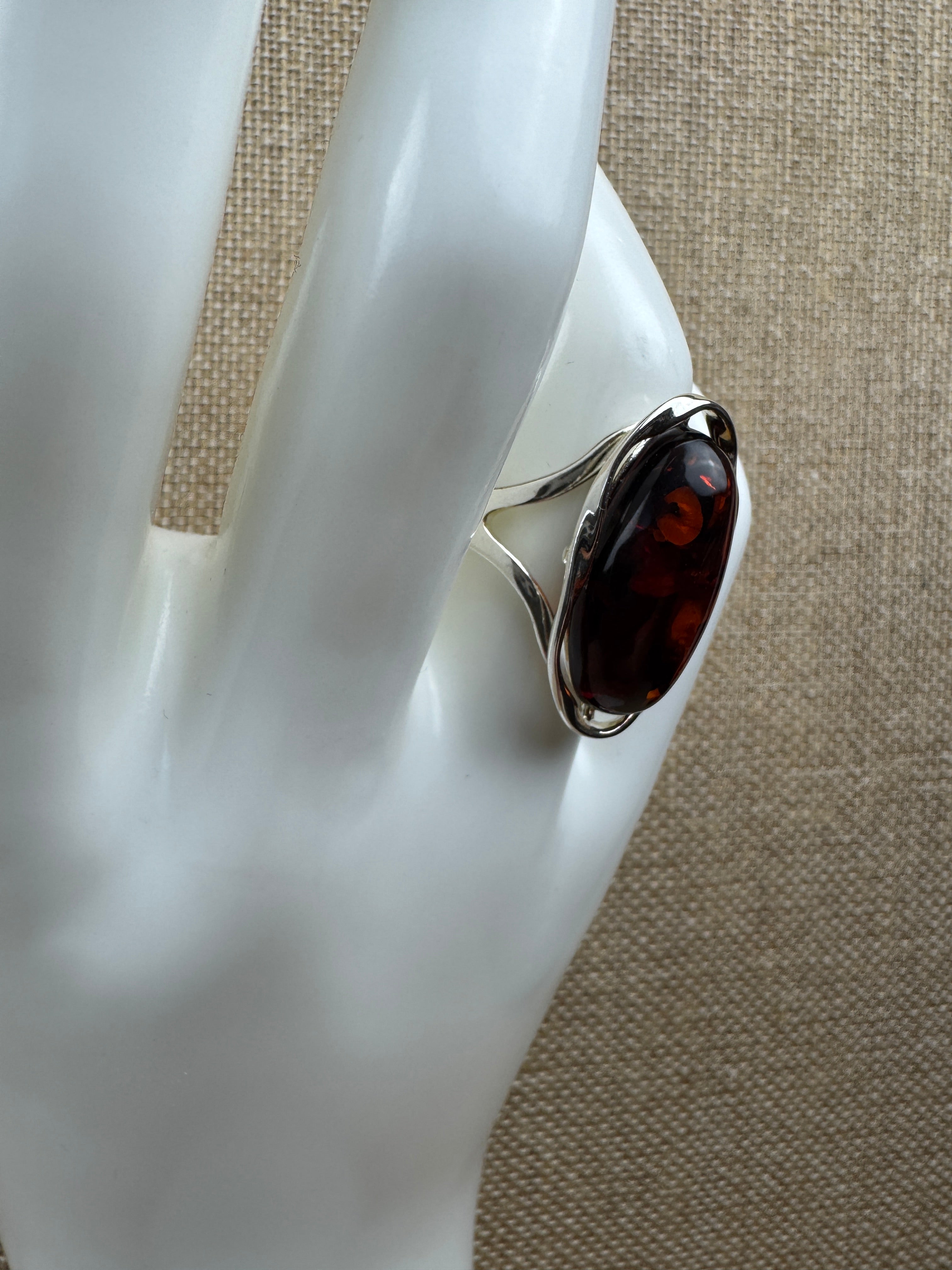 Handmade Sterling Silver Boho Ring with Genuine Baltic Amber