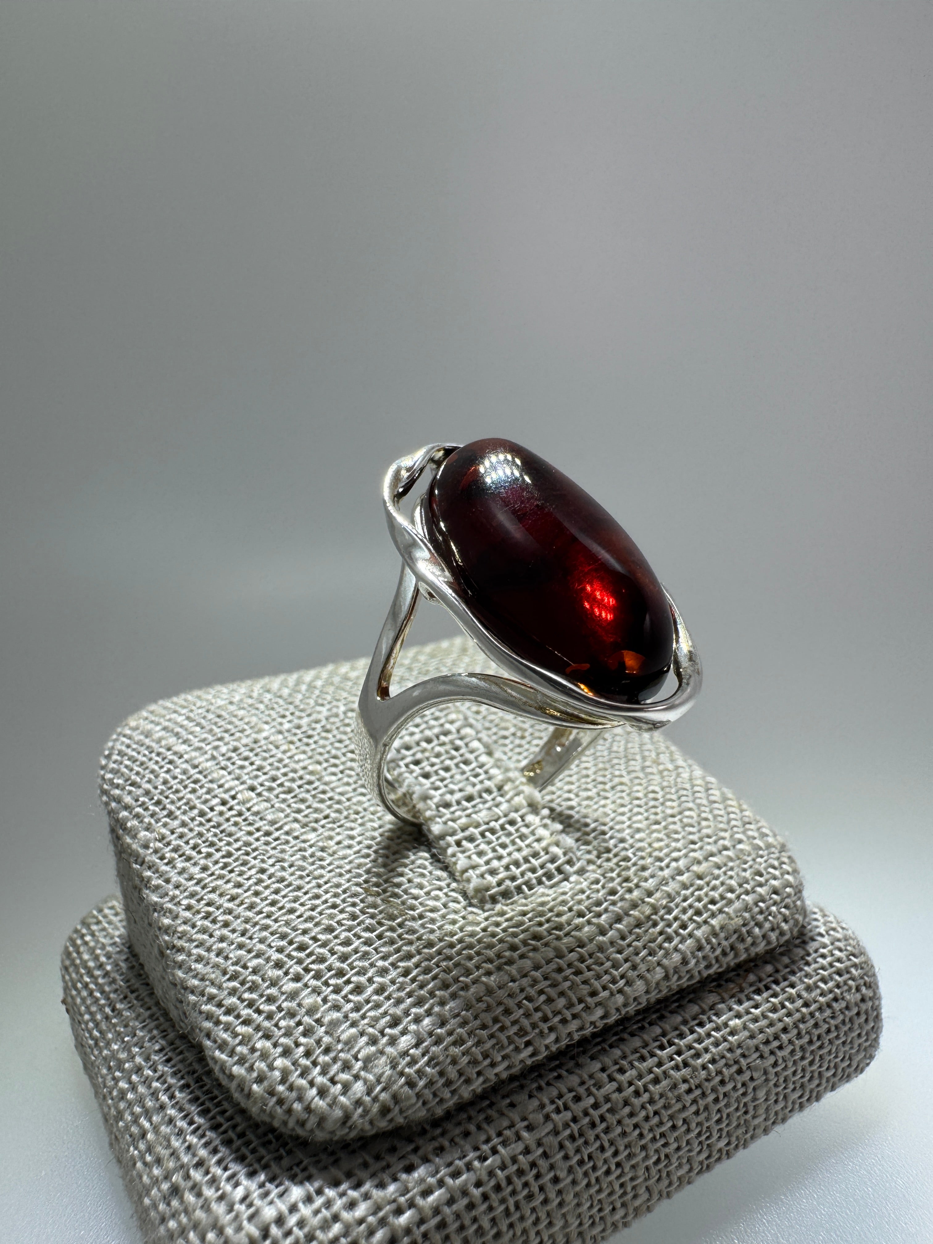 Handmade Sterling Silver Boho Ring with Genuine Baltic Amber